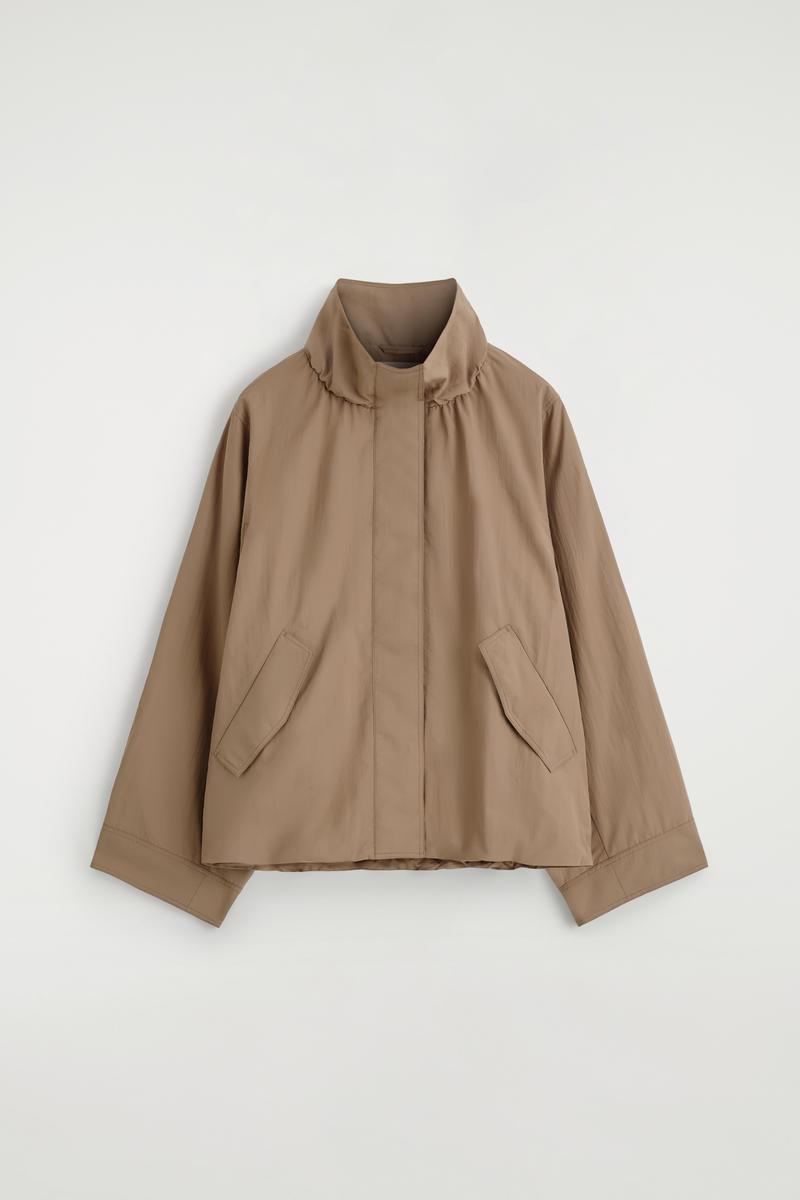 COS Nylon Funnel-Neck Jacket in Natural | Lyst