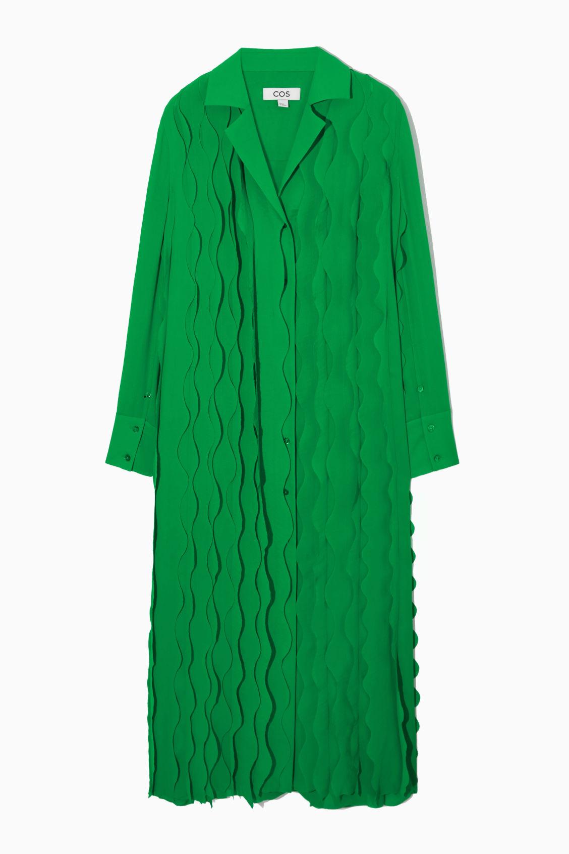 COS Ruffled Maxi Shirt Dress in Green | Lyst