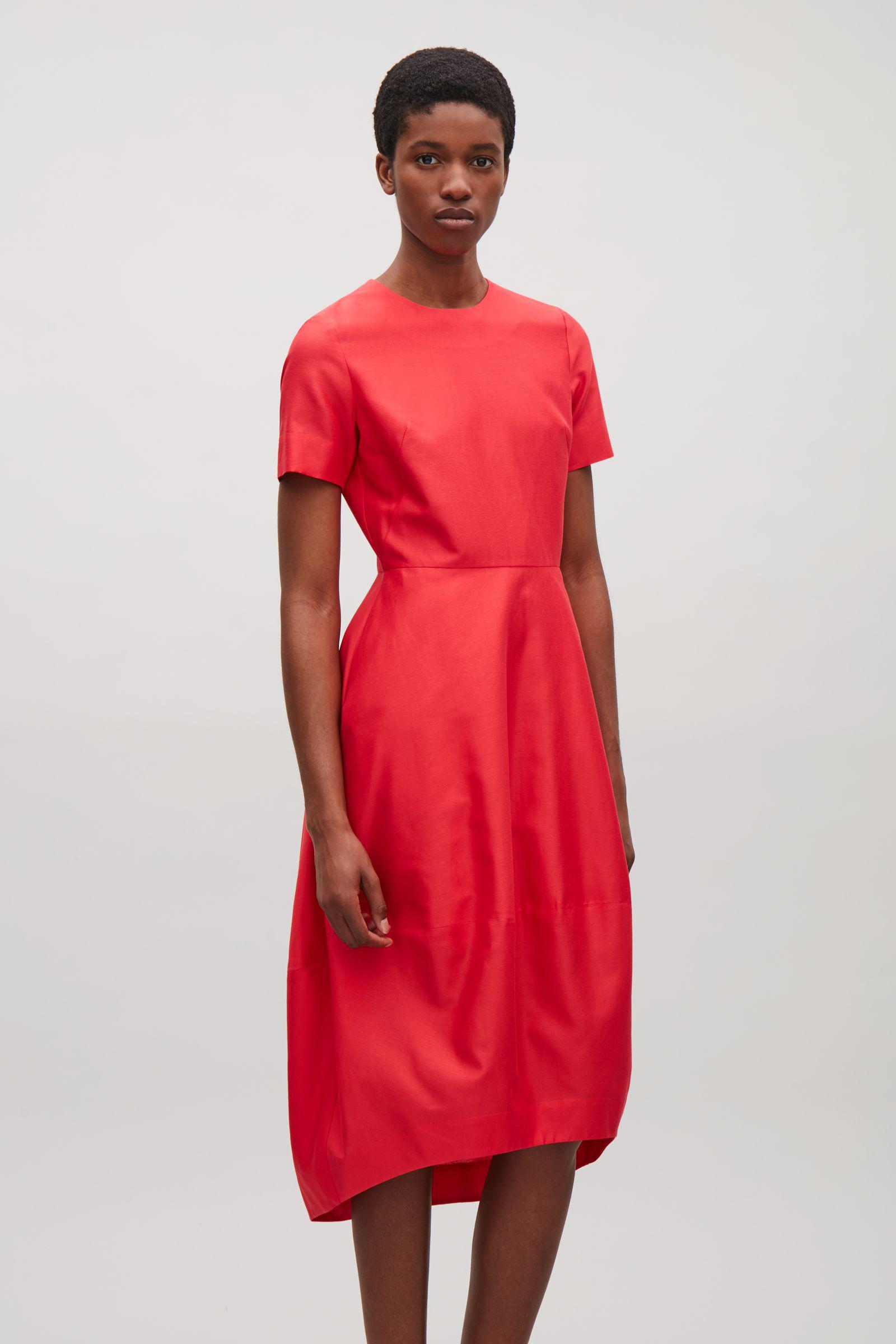 COS Silk Dress With Cocoon Skirt in Red ...
