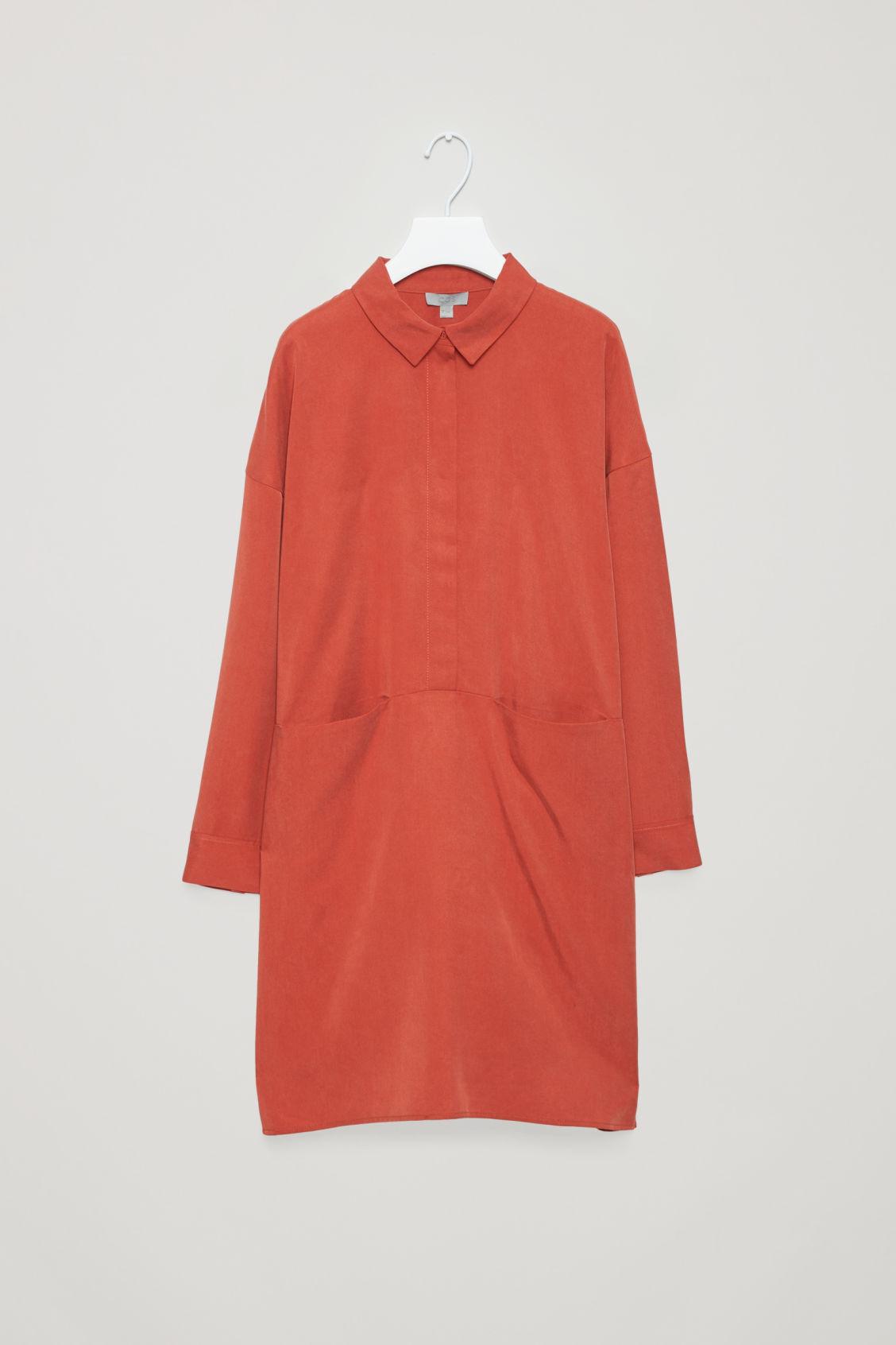 red oversized shirt dress