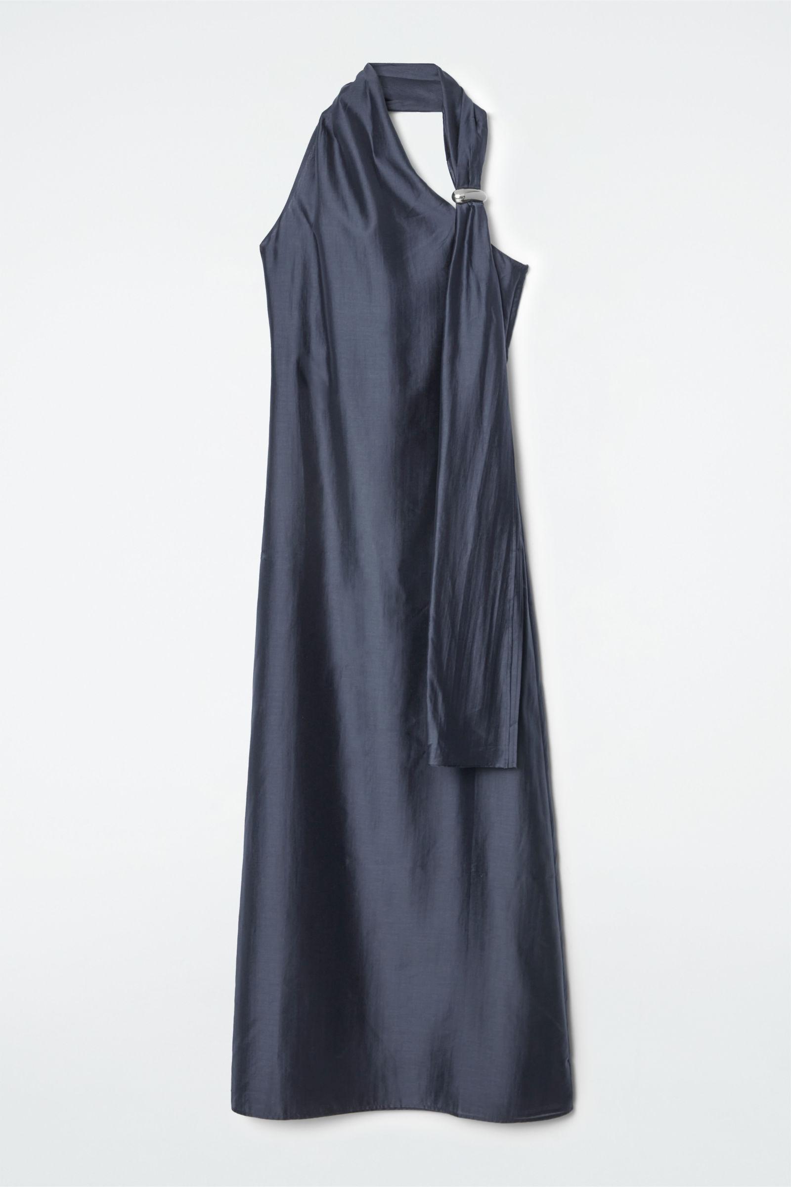 cos asymmetric tie dress Brooch-detail Maxi in Blue Stacees 2026 A-line Short Pastel Peach Sequin Draped Front Open Back Midi Dress Color:Black/Beige The womenswear collection is