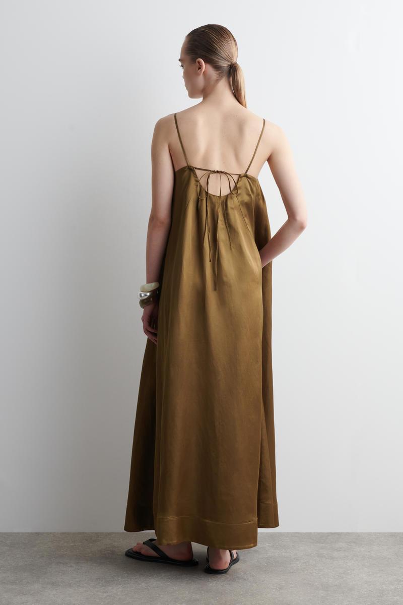 knee length dresses for ladies COS Pleated Knitted Maxi Dress Green – The Dress Nook