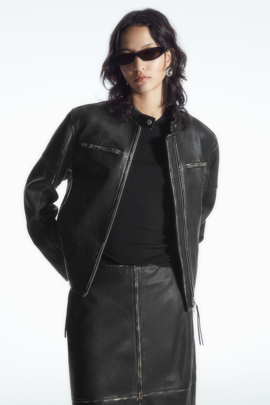 COS Leather Moto Jacket in Black | Lyst