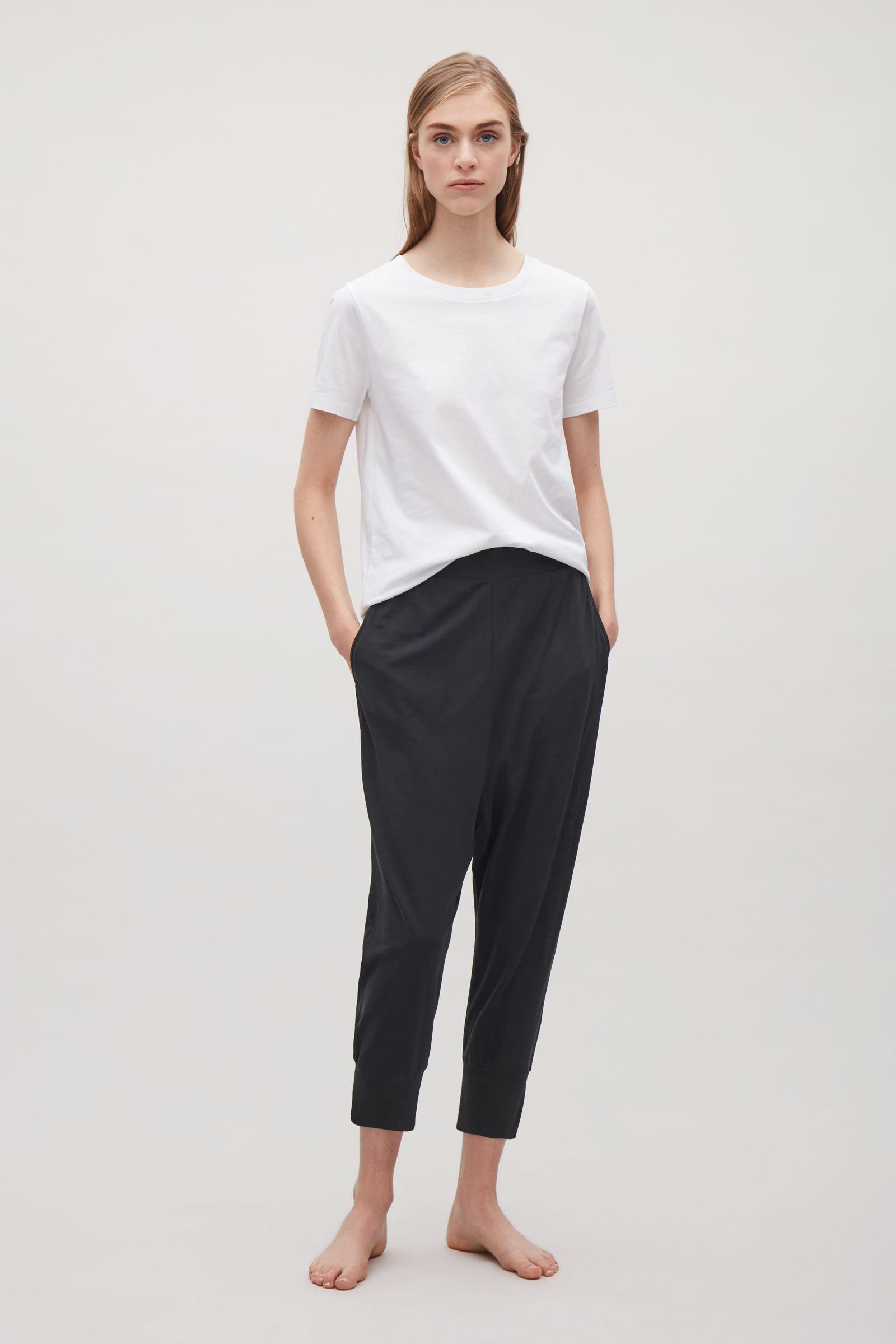 COS Cotton Drop-crotch Jersey Trousers in Black - Lyst