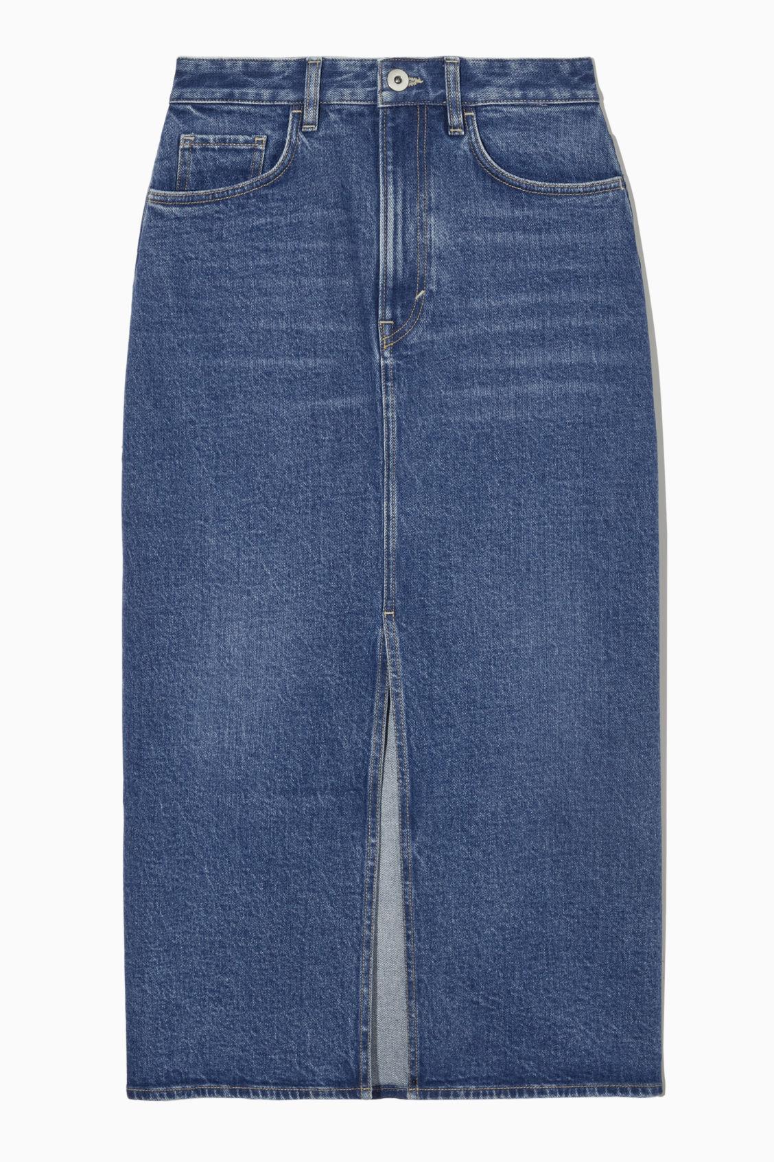 COS Front-slit Denim Midi Skirt in Blue | Lyst