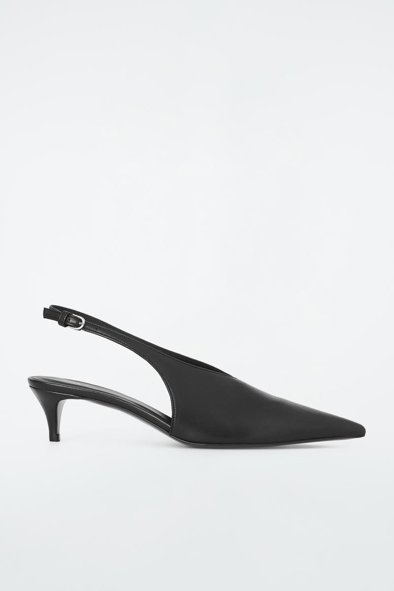 COS Spitze Kitten-heels Aus Leder Mit Slingback-riemen in Weiß