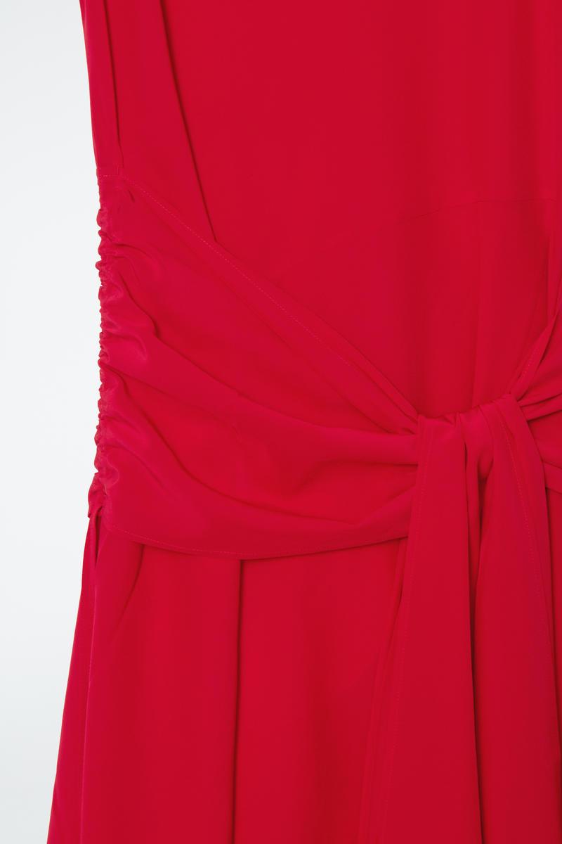 cos asymmetric silk dress with ties COS Asymmetric Tie-waist Silk Dress in Red