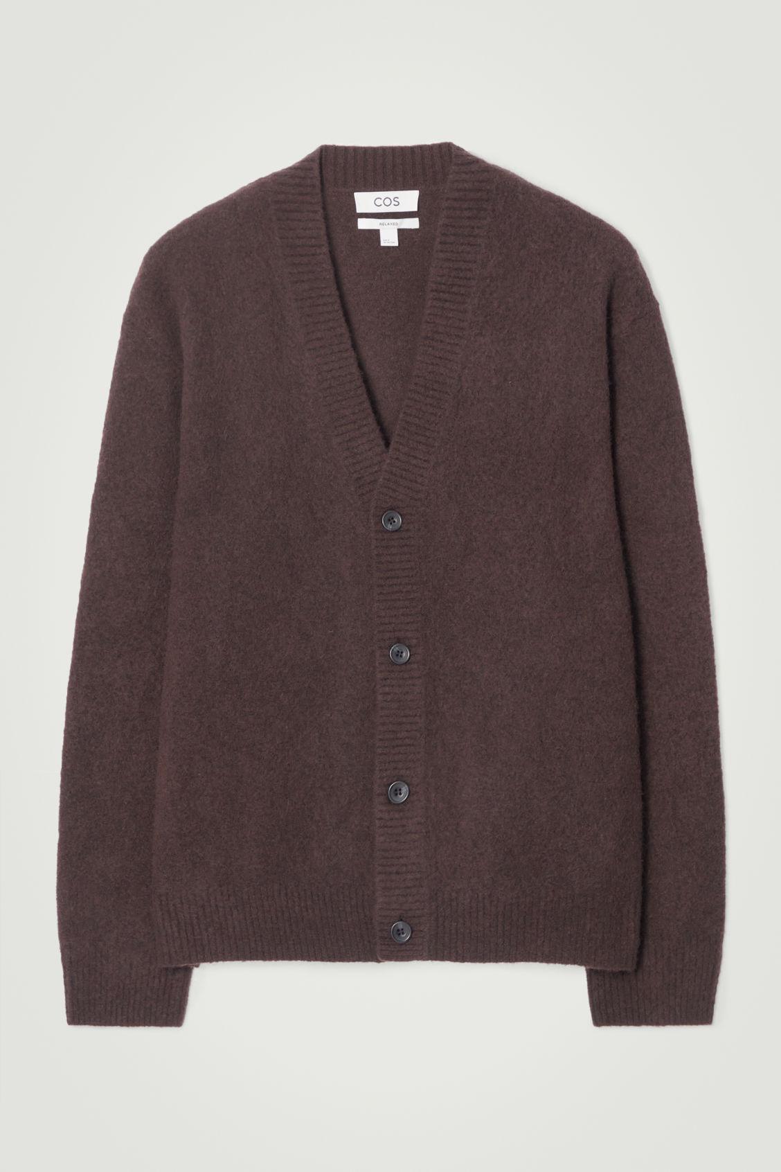 COS Brushed-wool V-neck Cardigan in Brown for Men | Lyst