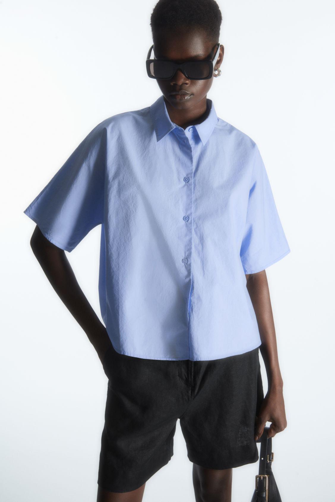 COS Boxy Short-sleeved Poplin Shirt in Blue | Lyst