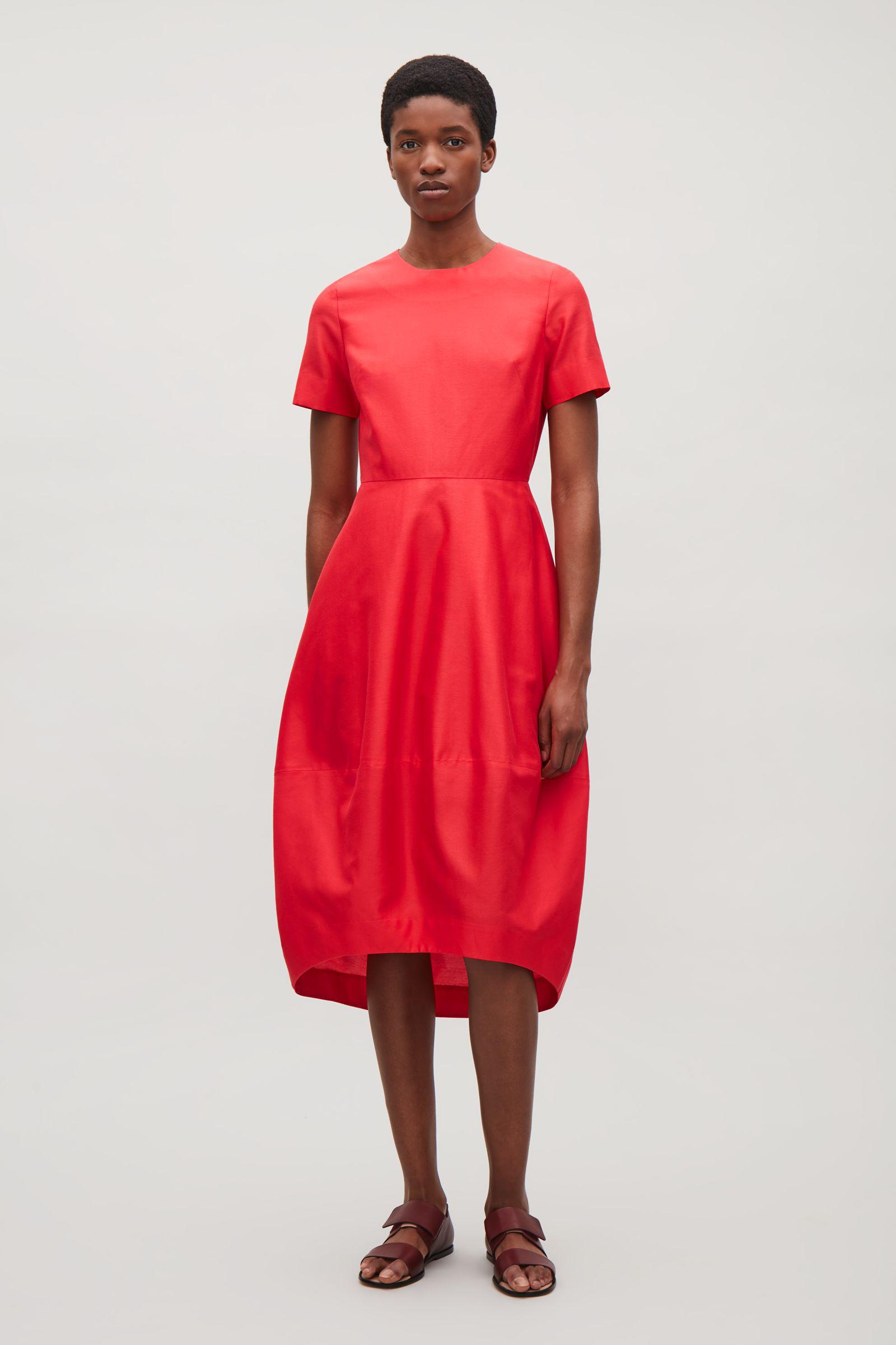 COS Silk Dress With Cocoon Skirt in Red ...