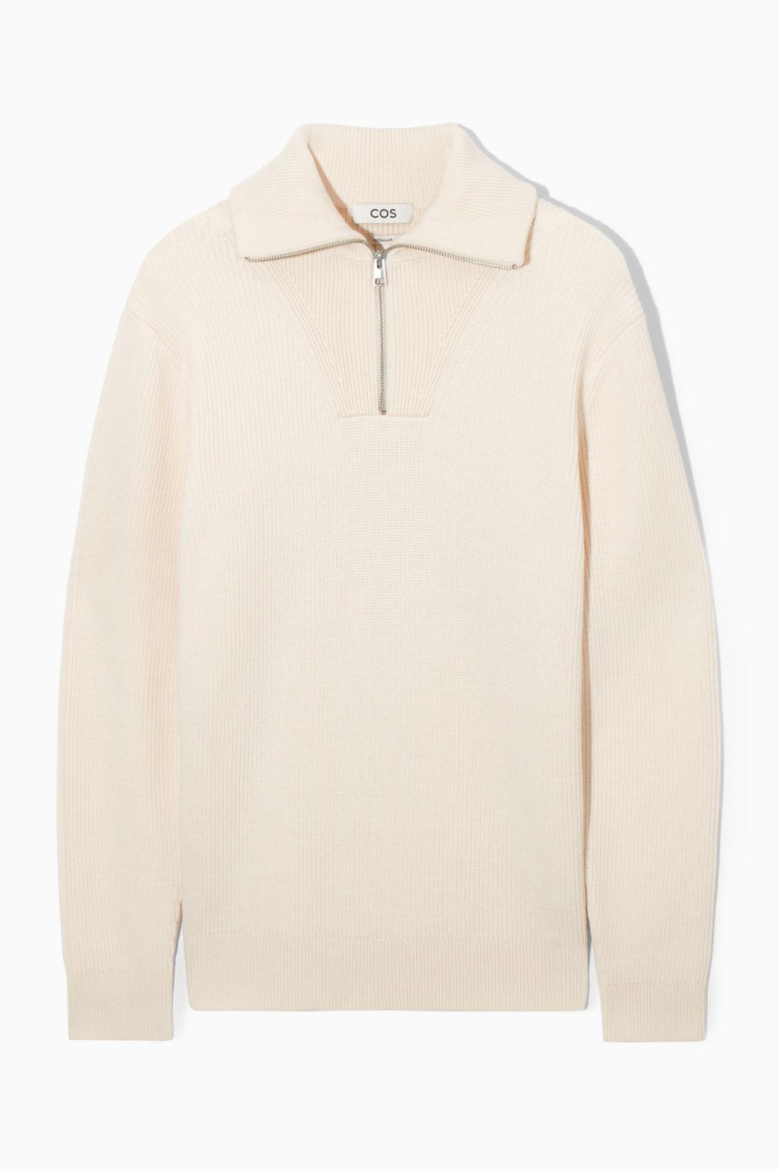 COS Wool And Cotton-blend Half-zip Jumper in Natural for Men | Lyst