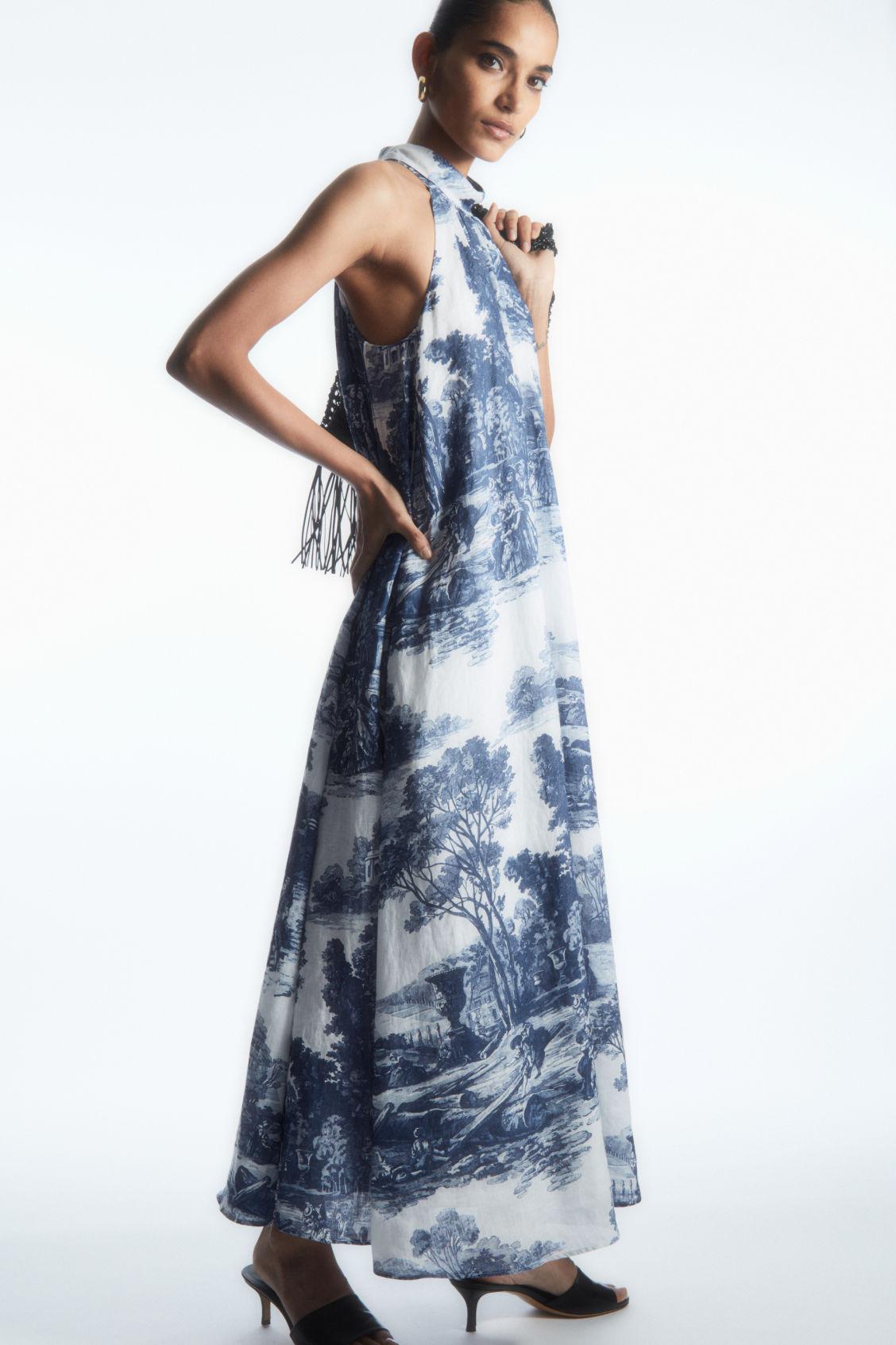 COS Printed Halterneck Maxi Dress in Blue | Lyst
