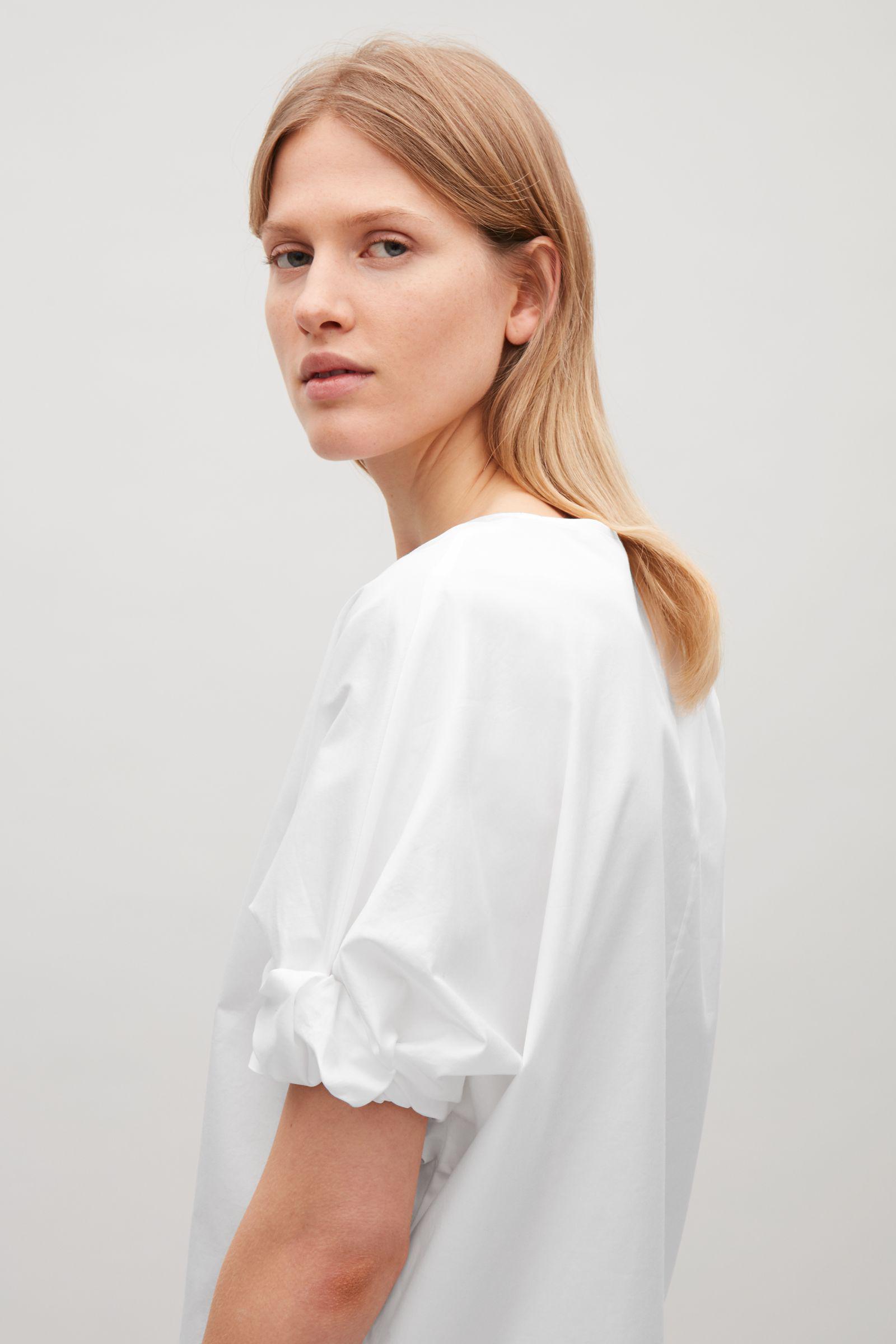 COS Cotton Scrunched-up Sleeve Top in White - Lyst