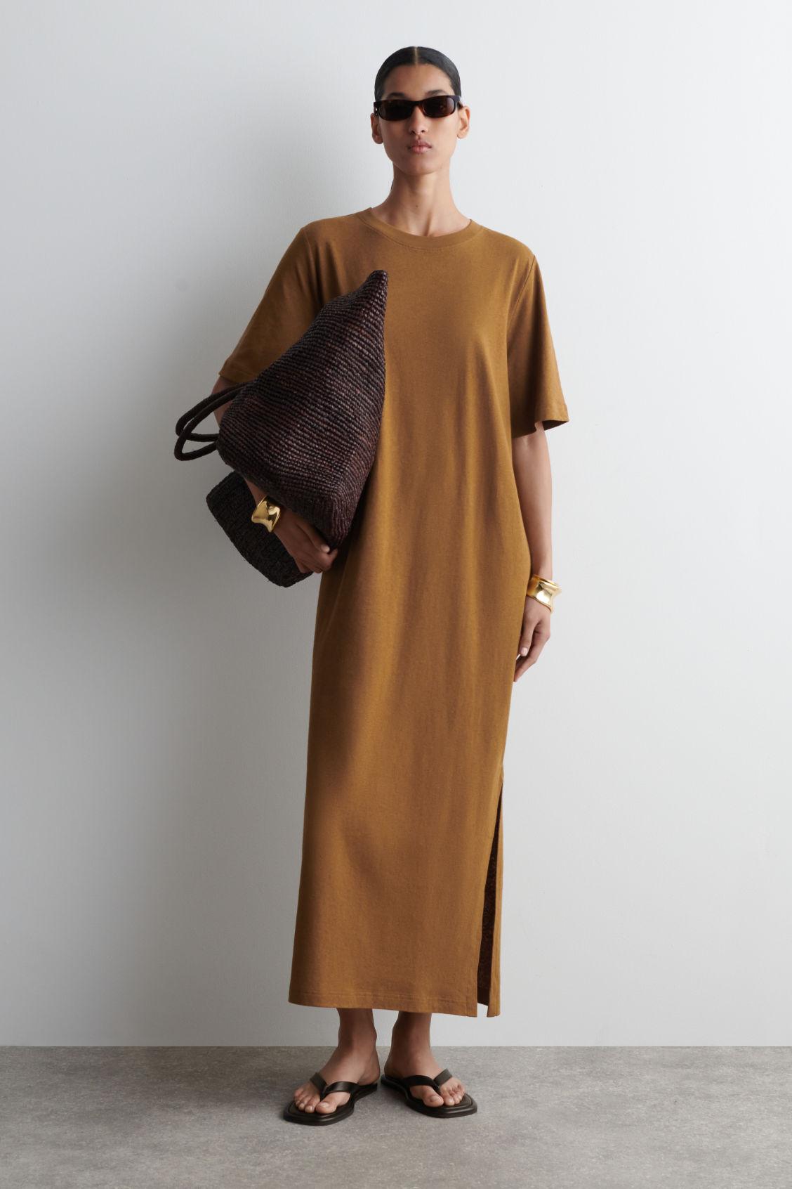 cos linen dress brown COS's A-Line Linen Maxi Dress Has Just Become My Favourite Summer Buy