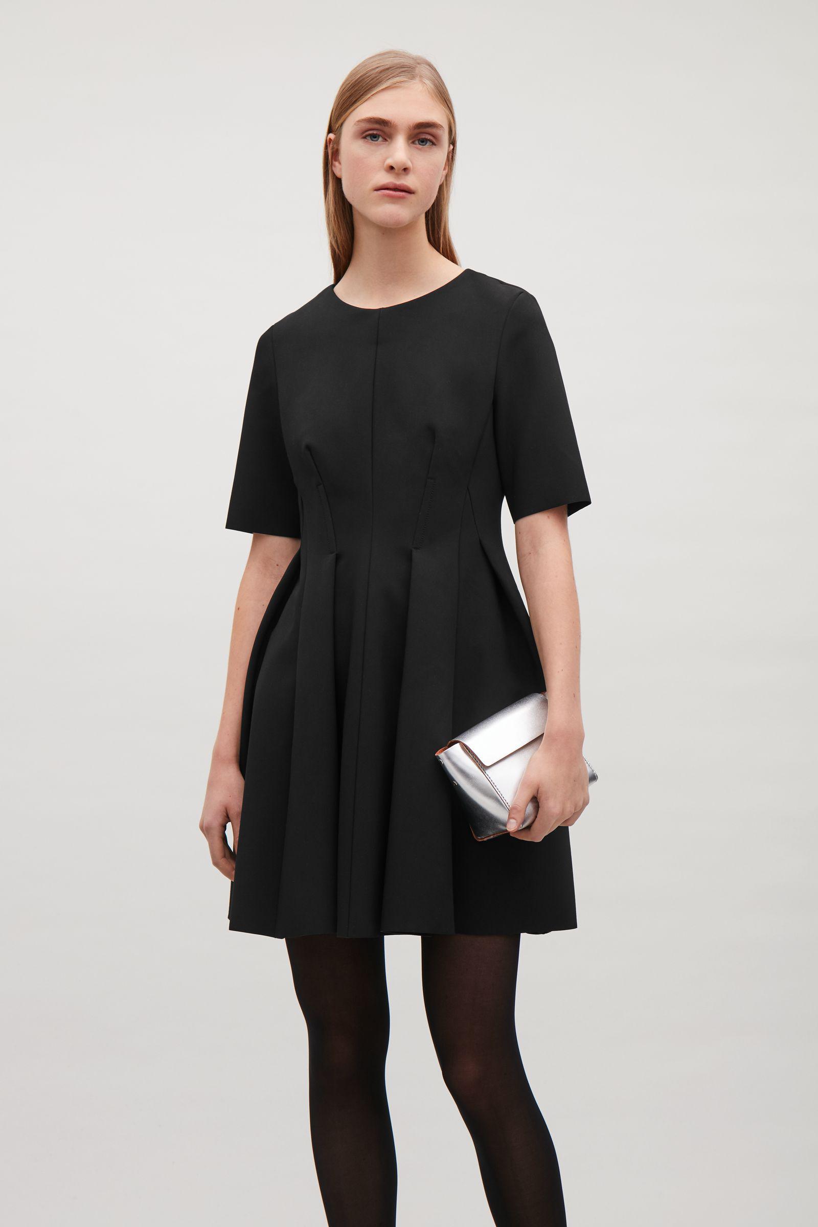 COS Waisted Dress With Pleats in Black | Lyst