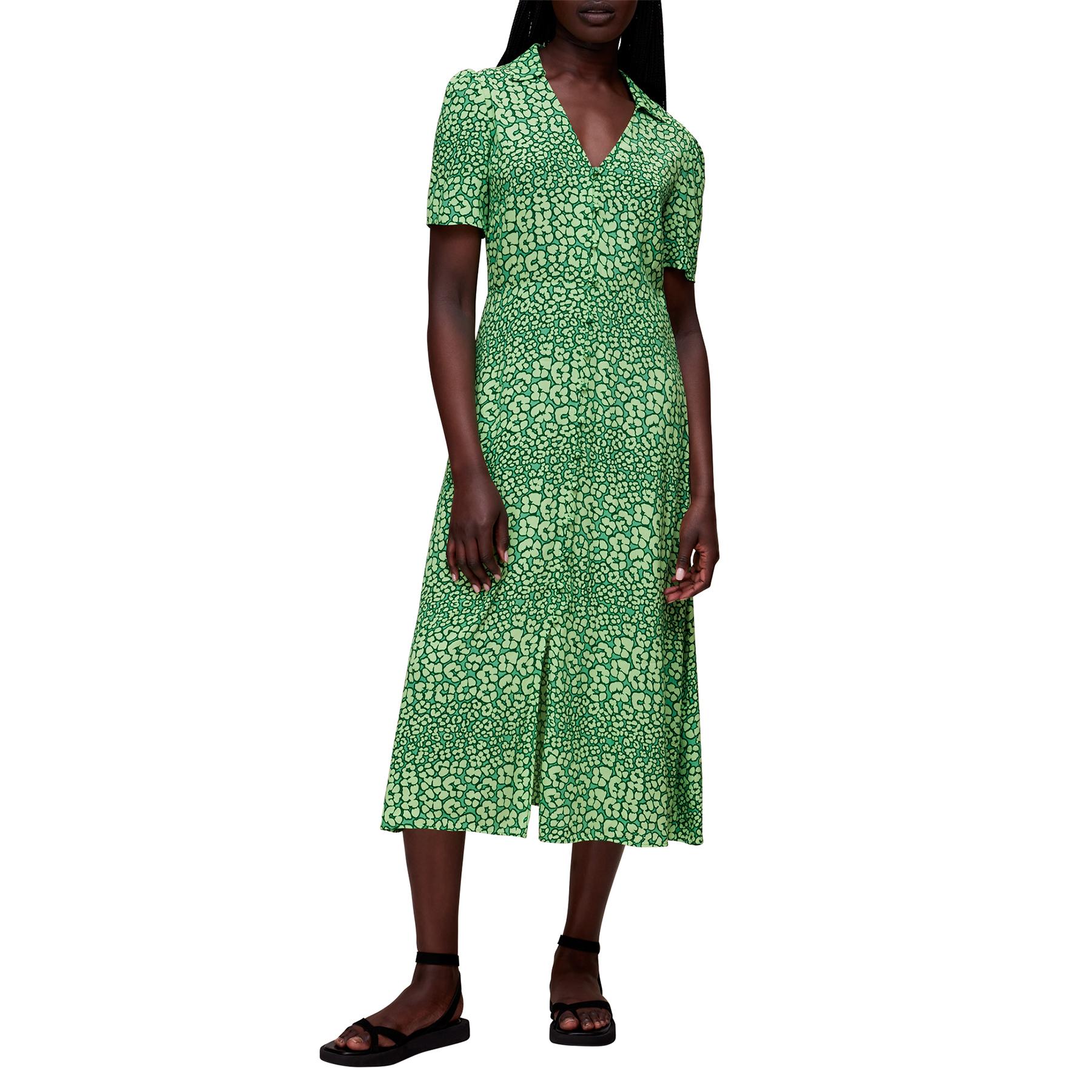 Whistles Fluro Leopard Print Midi Dress in Green | Lyst