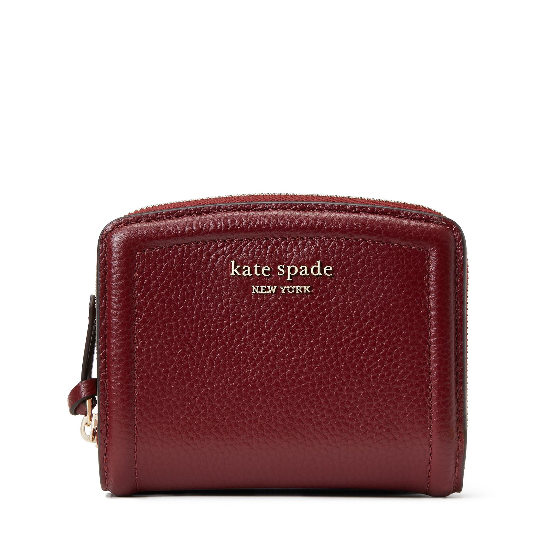 Kate Spade Knott Pebbled Leather Small Compact Wallet in Red | Lyst