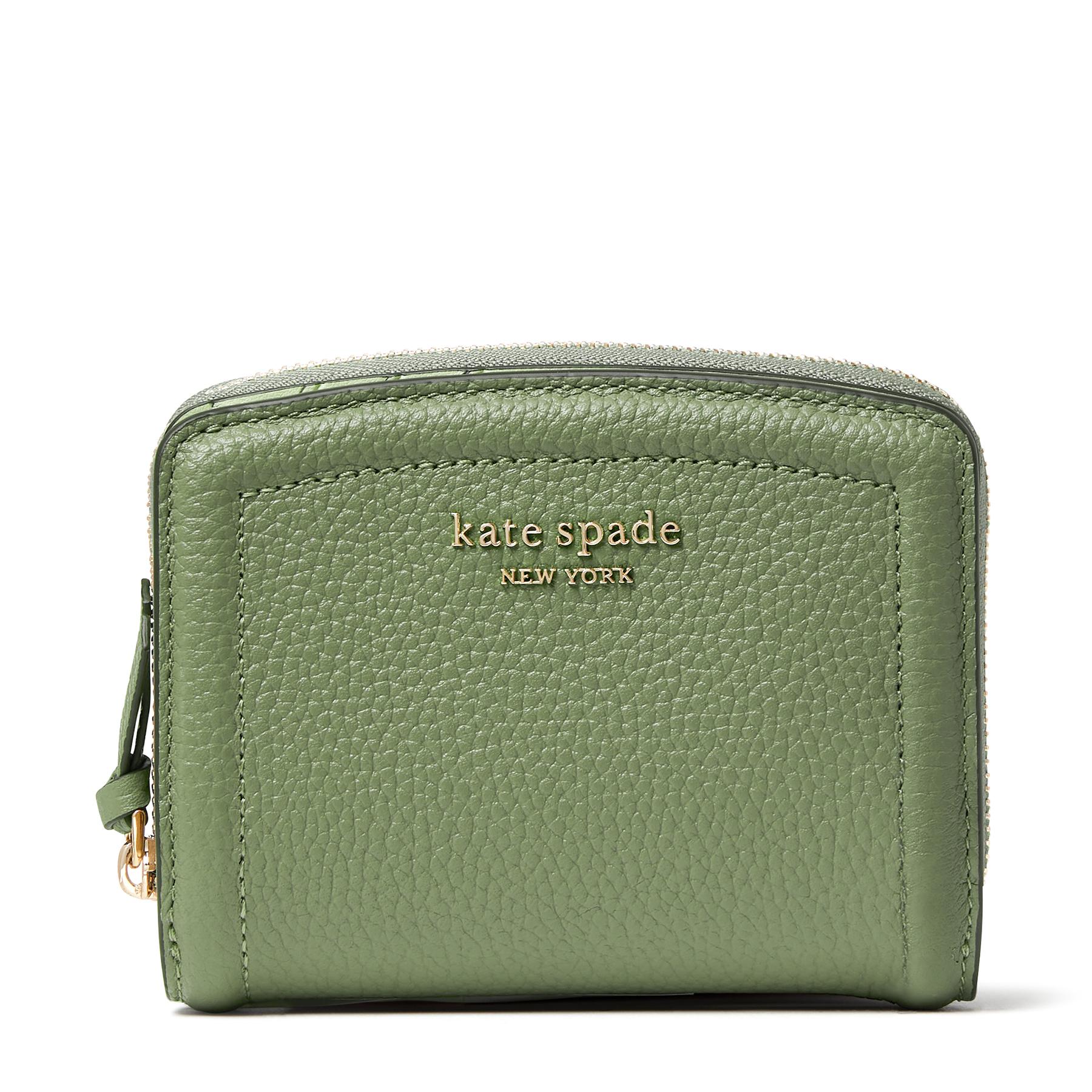Kate Spade Knott Pebbled Leather Small Compact Wallet in Green | Lyst