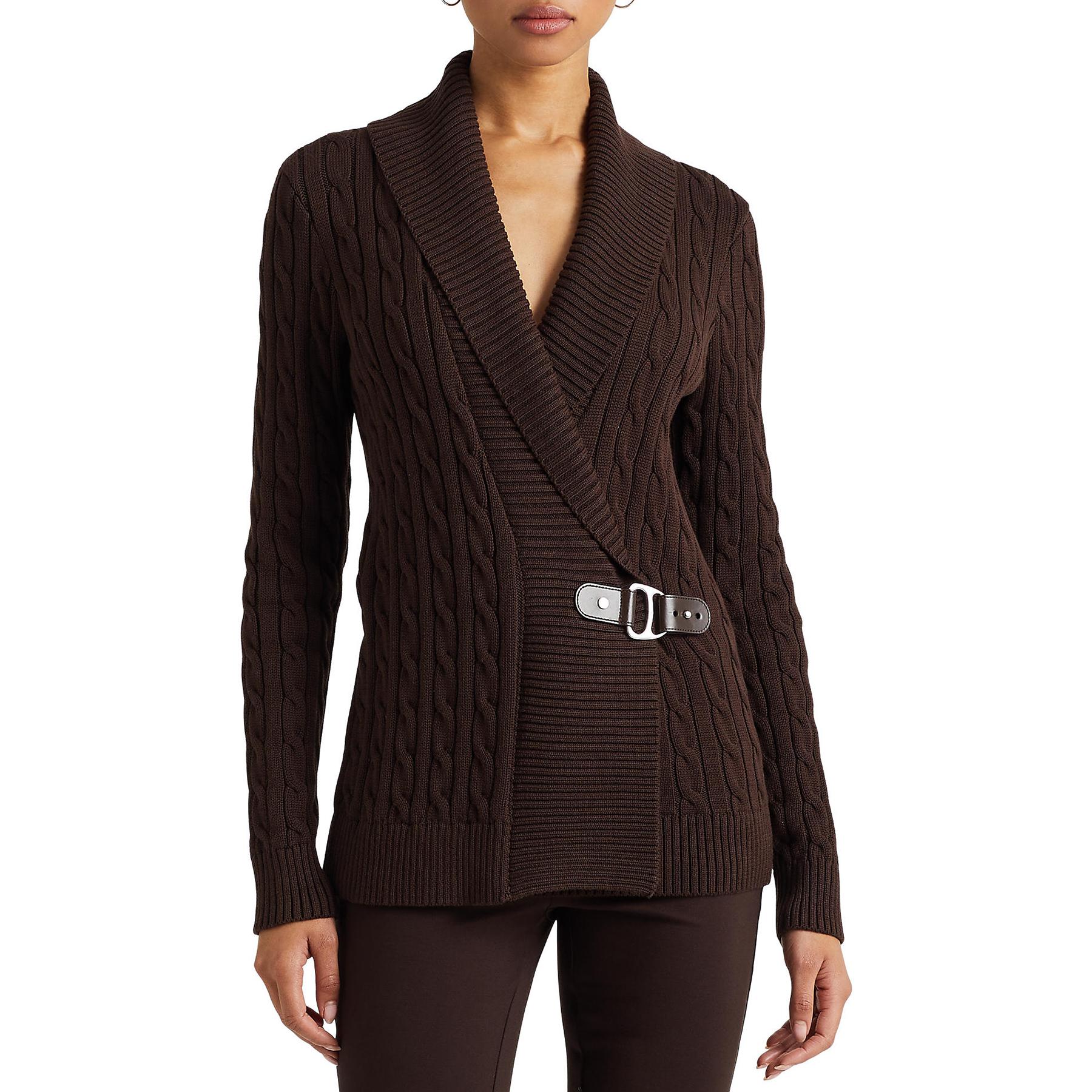 Lauren by Ralph Lauren Donato Buckled Cotton Sweater in Black | Lyst