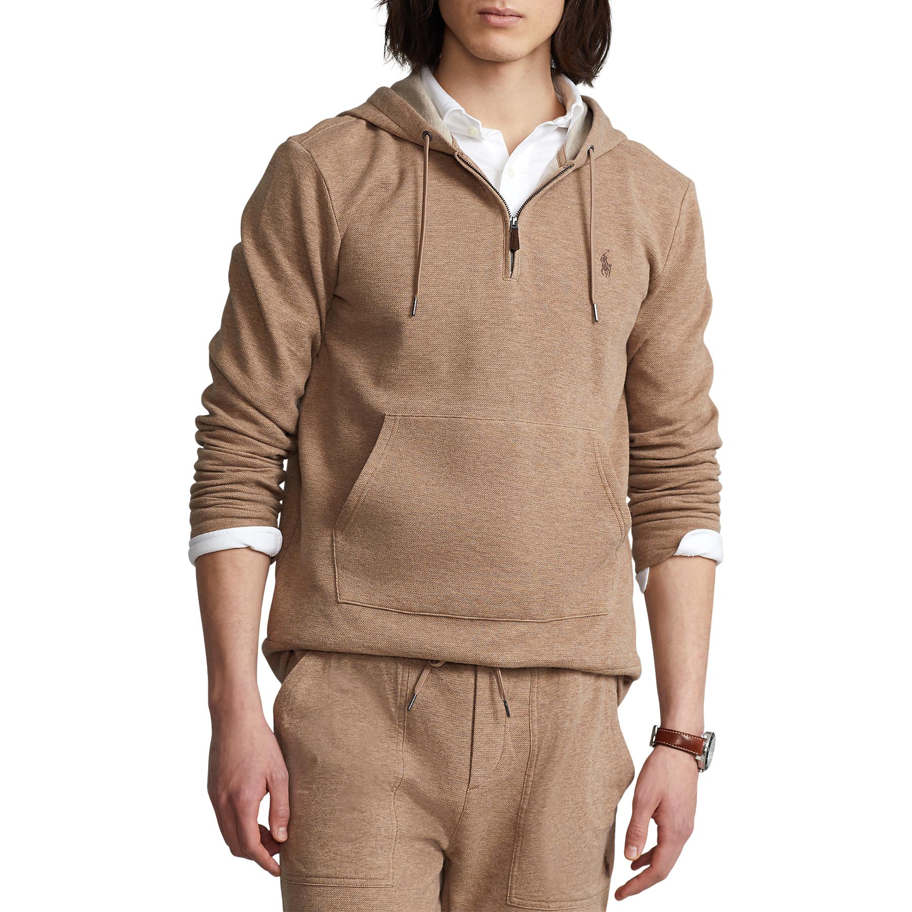 Polo Ralph Lauren Cotton Blend Double Knit Quarter Zip Hoodie in Brown for  Men | Lyst
