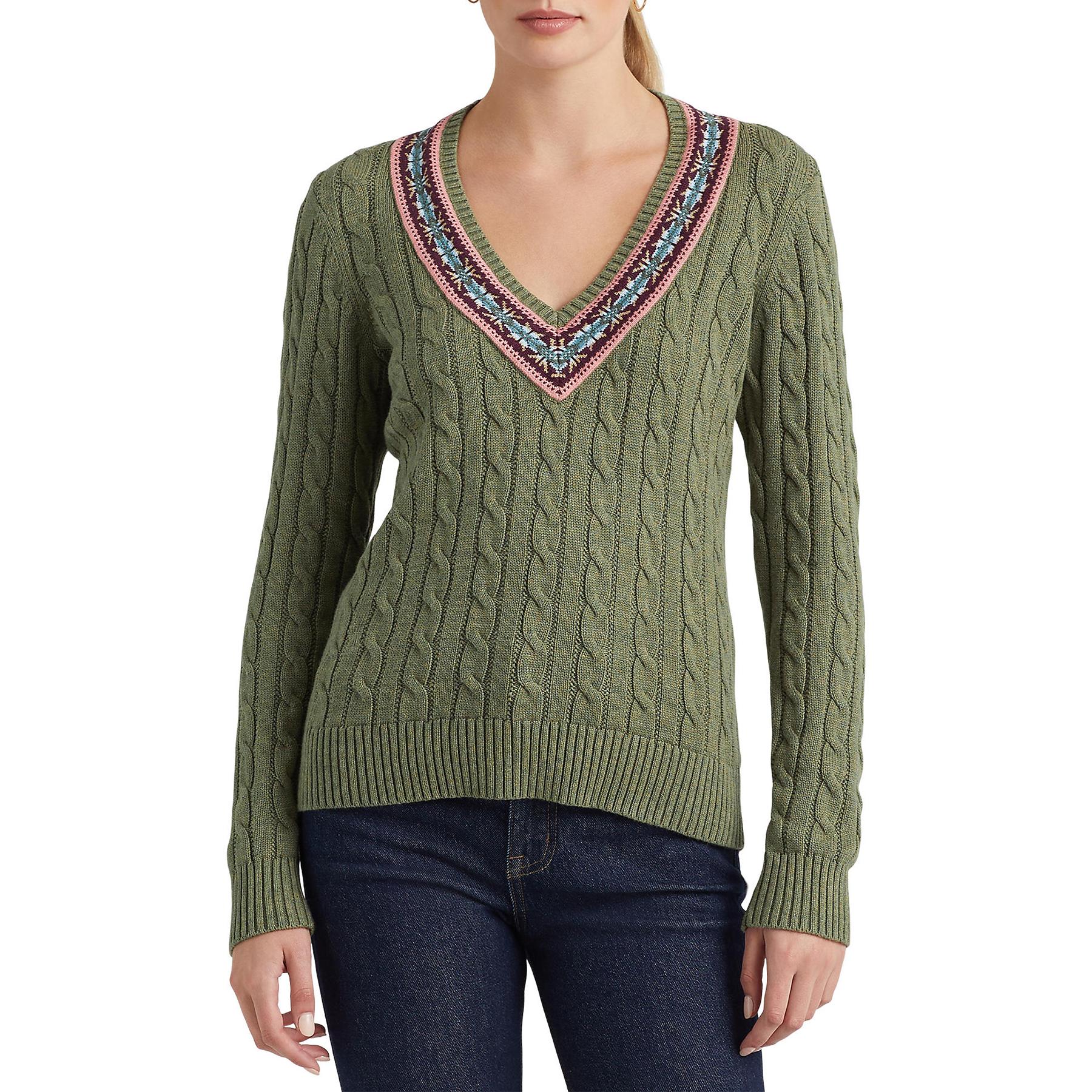 Lauren by Ralph Lauren Meren Cable-knit Cricket Sweater in Green | Lyst UK
