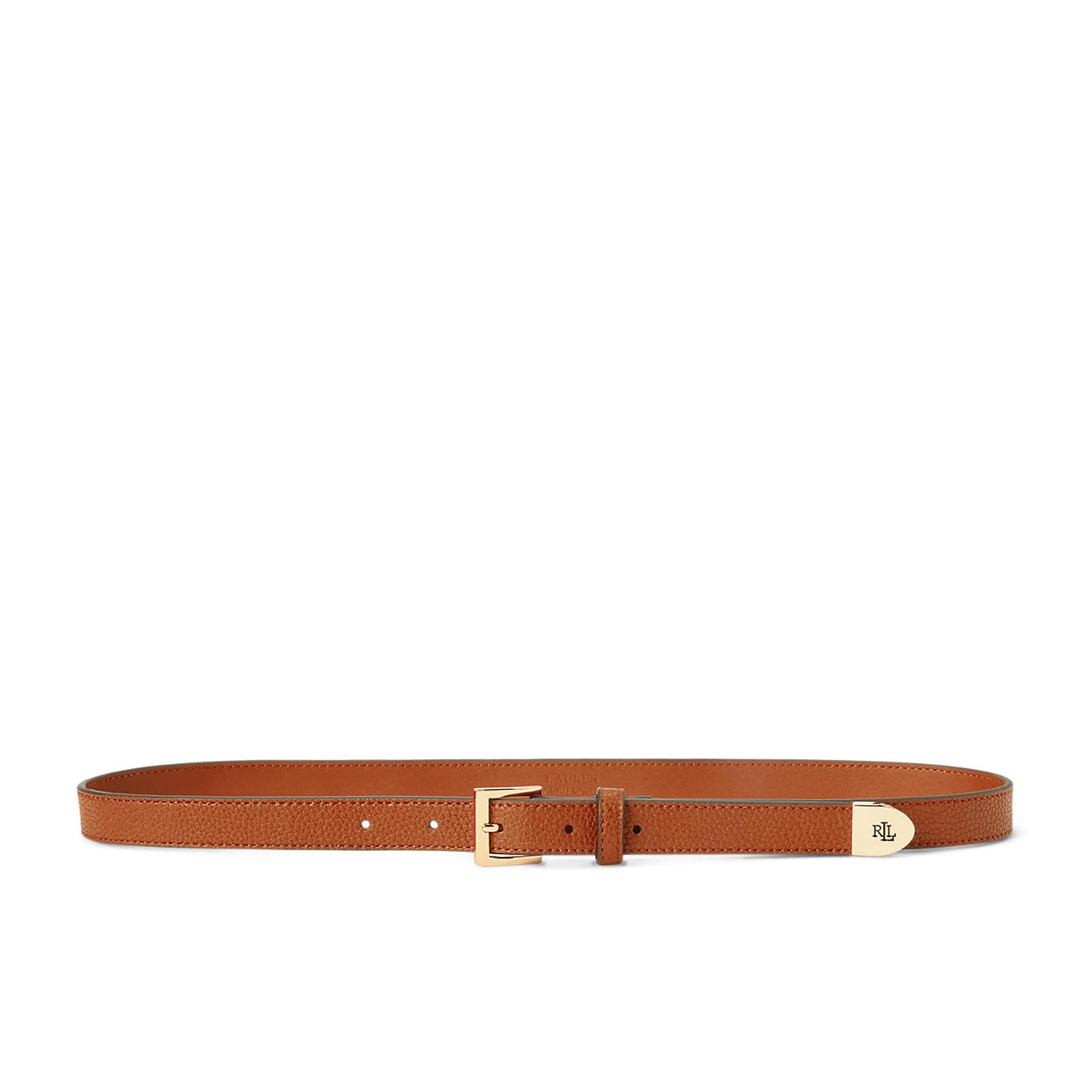Lauren by Ralph Lauren Logo-tip Pebbled Leather Belt in Brown | Lyst