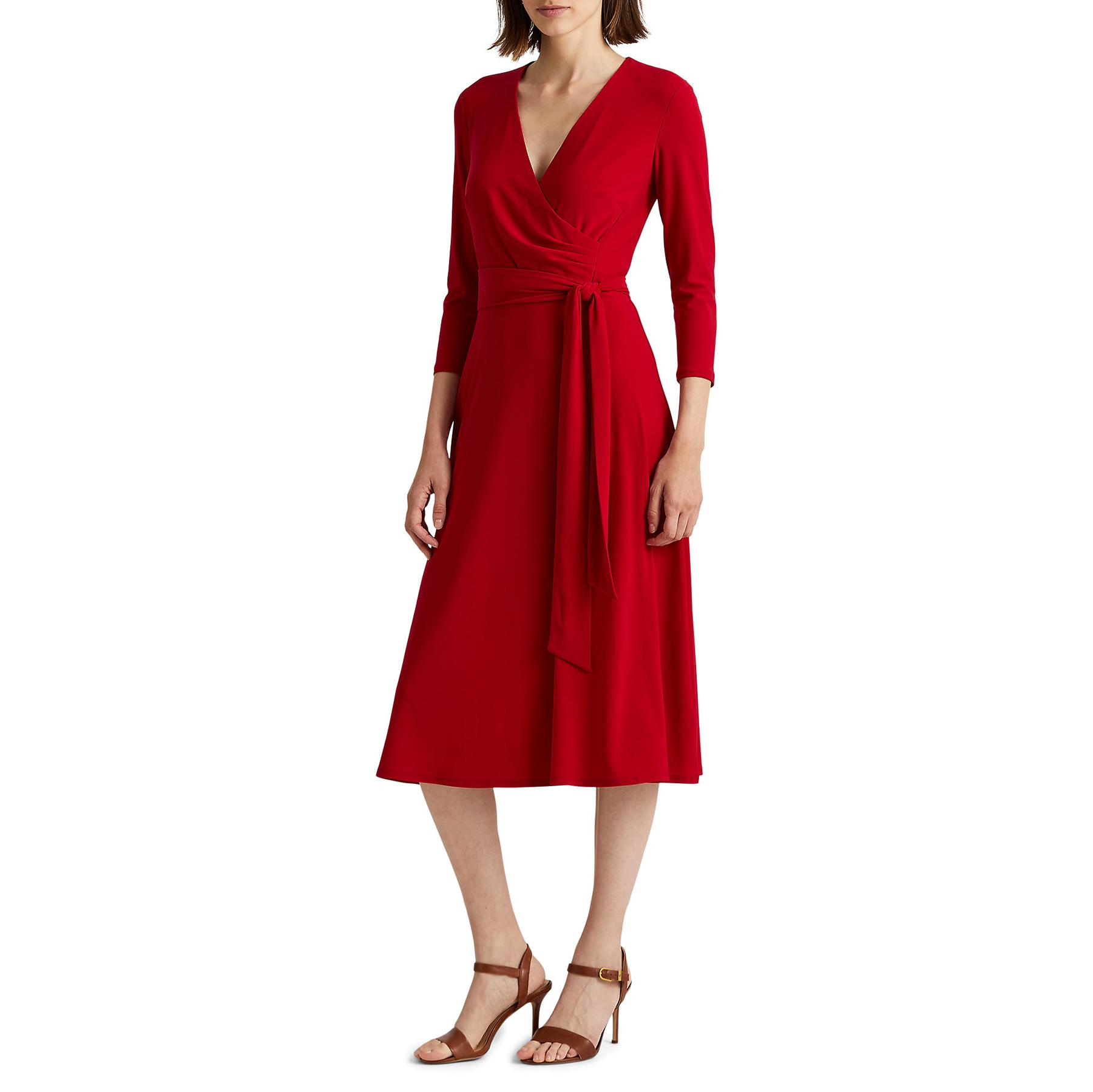 Lauren by Ralph Lauren Carlyna Surplice Jersey Dress in Red | Lyst UK