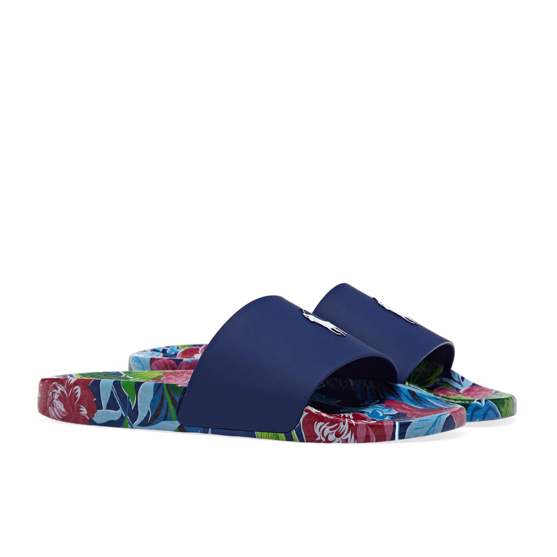 Polo Ralph Lauren Signature Pony Floral Sliders in Blue | Lyst