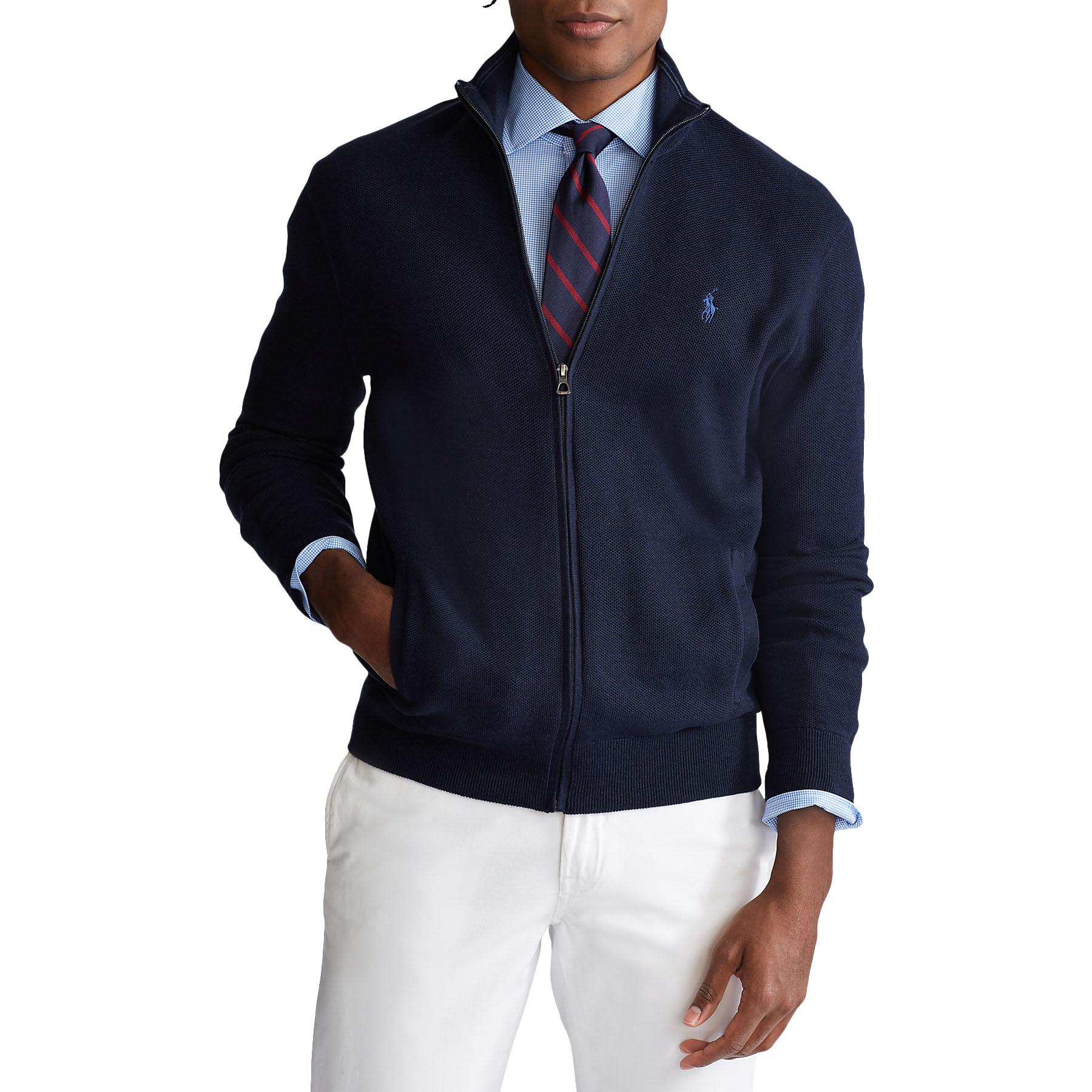 Downtown Hoge blootstelling Conflict Polo Ralph Lauren Cotton Mesh Full-zip Sweater in Blue for Men | Lyst