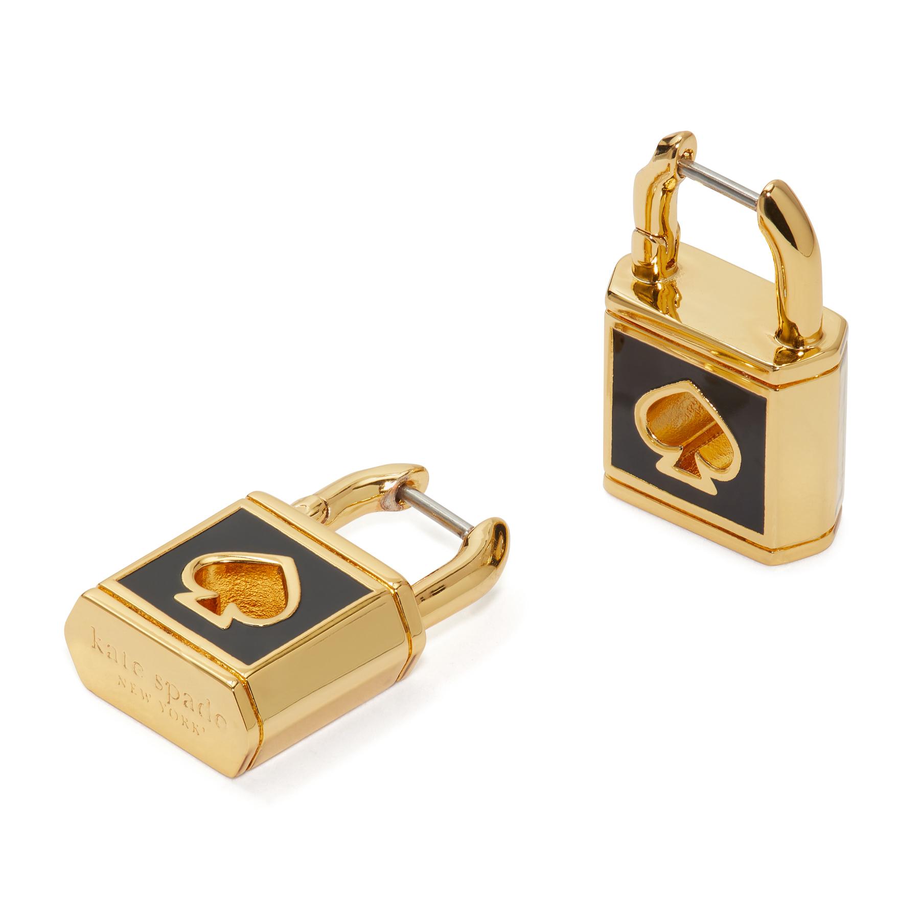Kate Spade Lock And Spade Enamel Huggies Earrings in Black Lyst