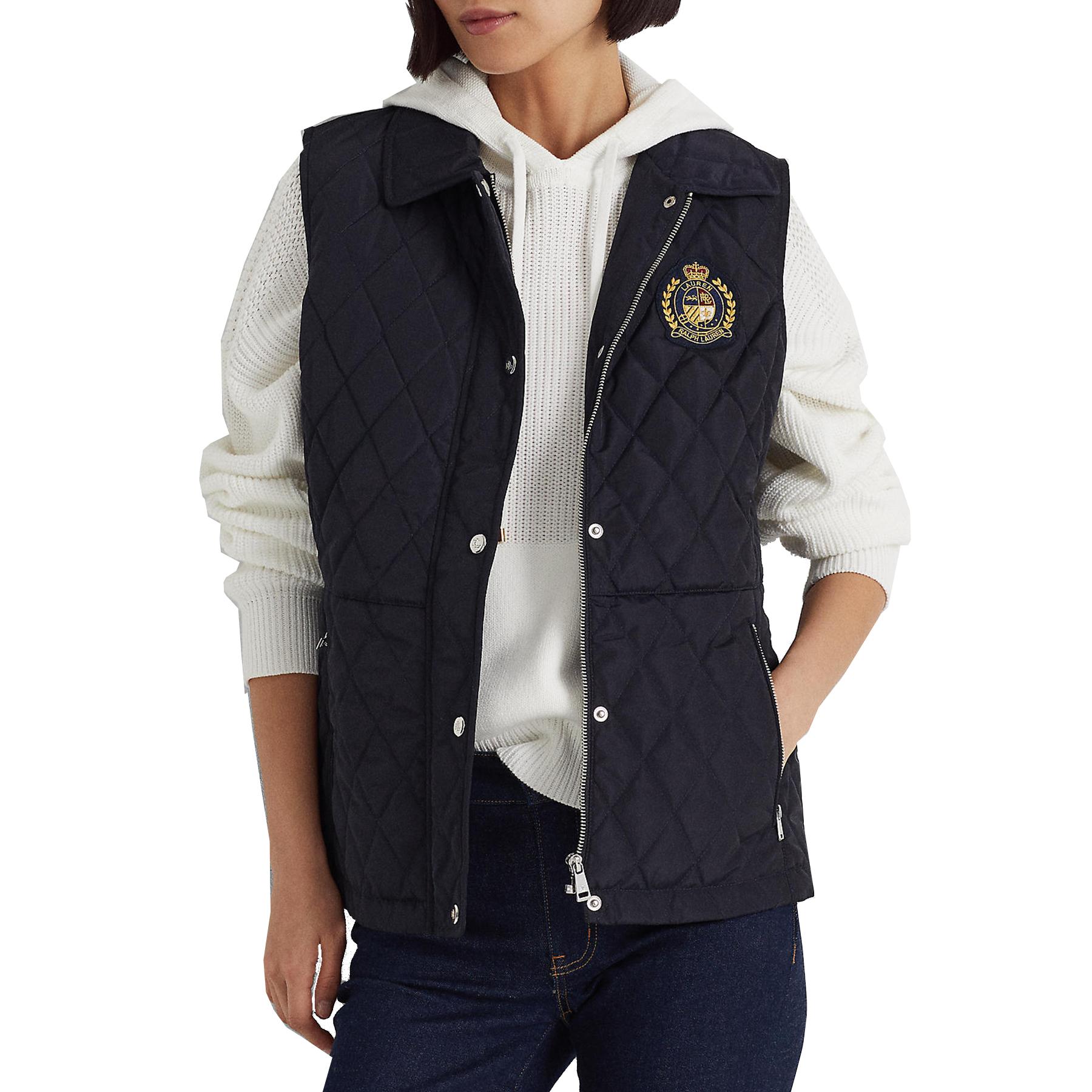 Lauren by Ralph Lauren Crest-patch Vest Quilted Jacket in Black | Lyst UK