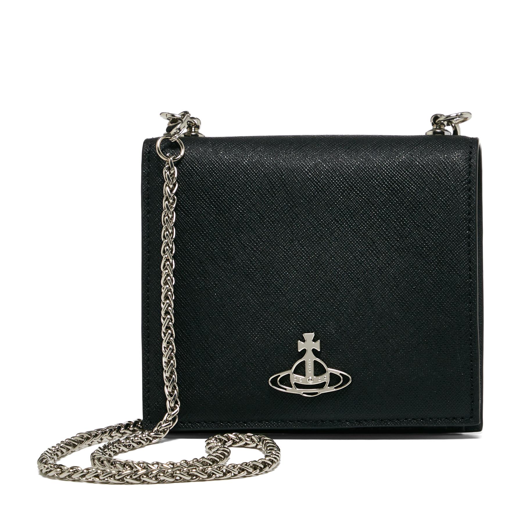 Vivienne Westwood Saffiano Card Case With Chain Card Holder in Black | Lyst
