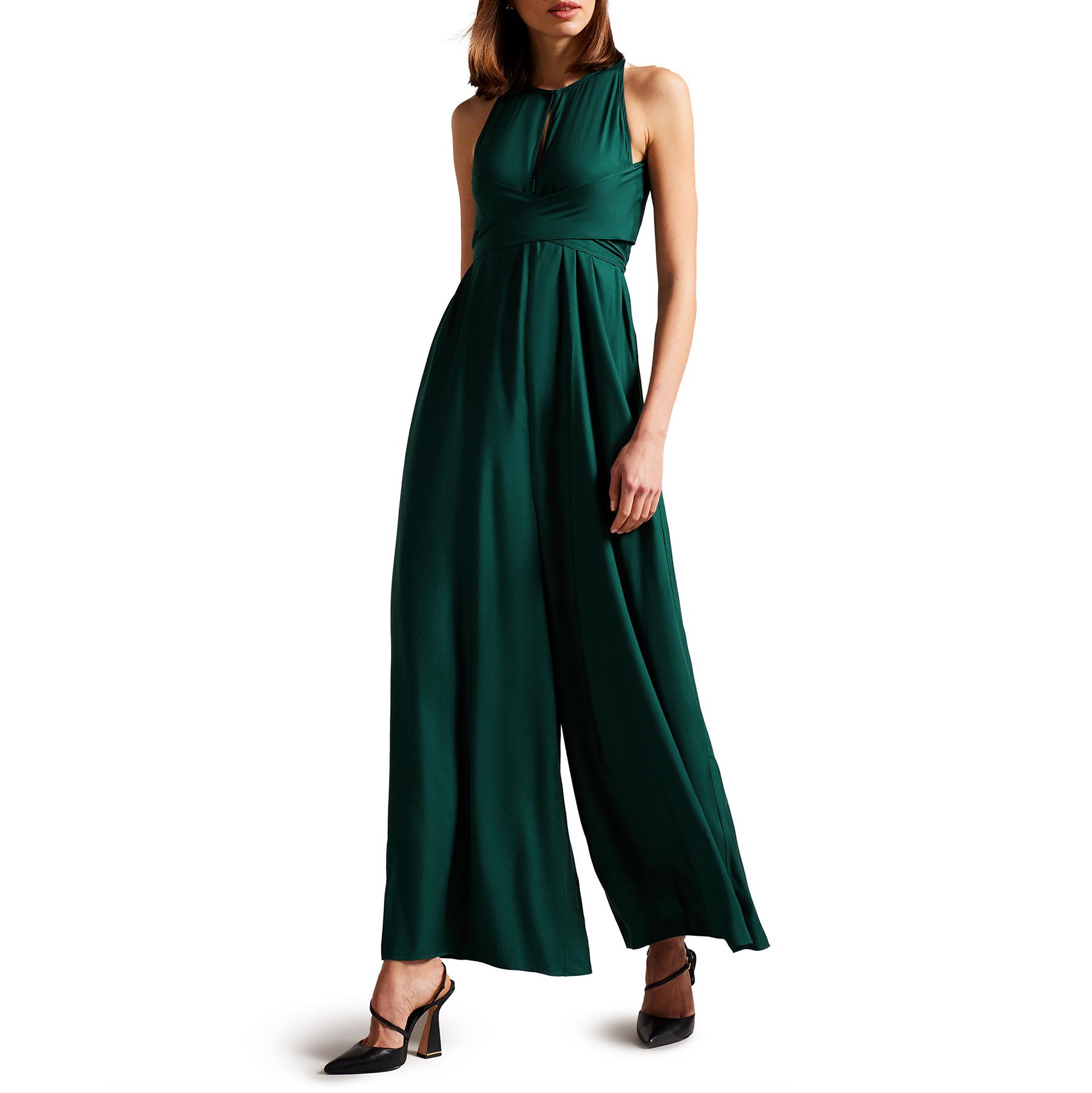 Ted Baker Meriahh Halter Neck With Wrap Bodice Jumpsuit in Green Lyst