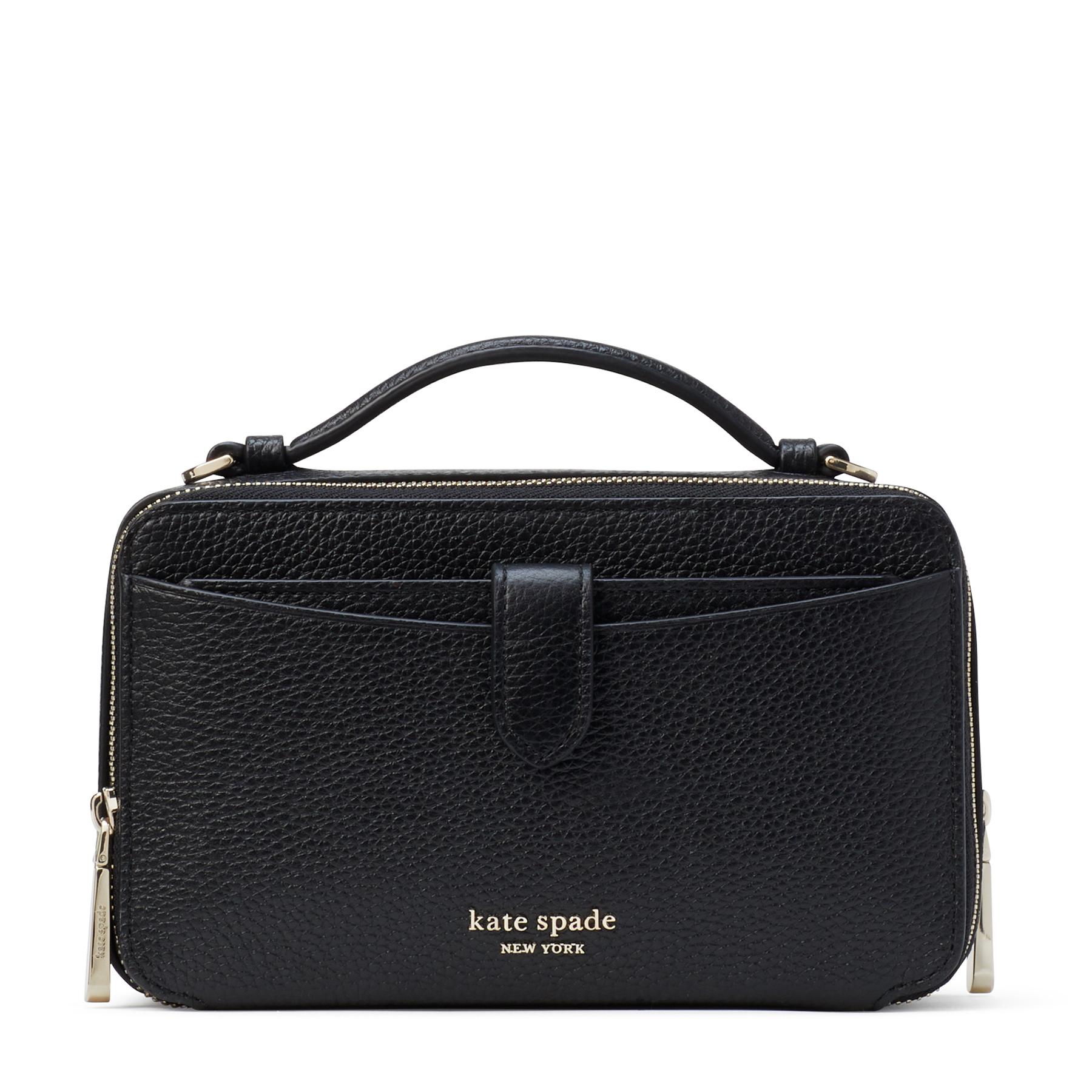 Kate Spade Hudson Pebbled Leather Double Zip Crossbody Handbag in Black
