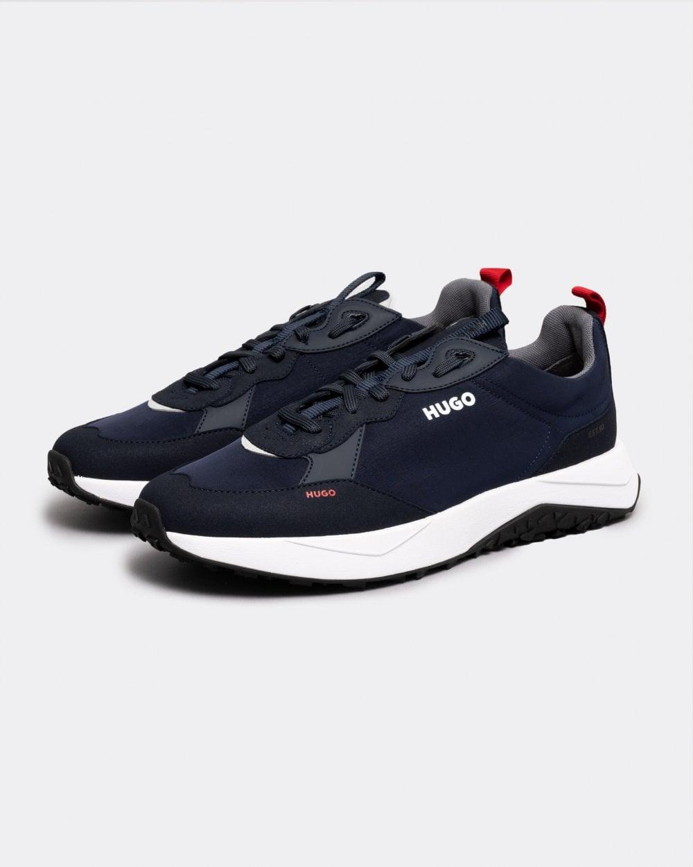 HUGO Kane Runn Mixed Material Trainers With Logo Details in Blue for Men |  Lyst