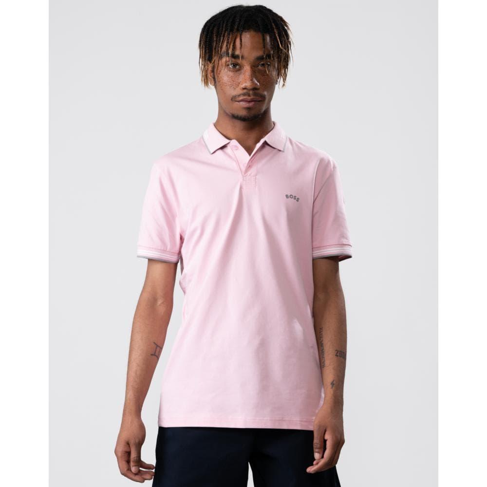 BOSS Green Cotton Boss Athleisure Paul Curved Logo Contrast Collar Polo  Shirt in Pink for Men | Lyst
