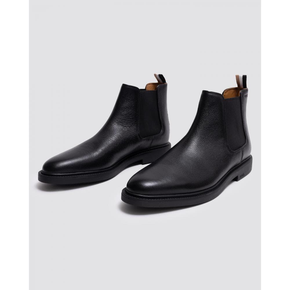 BOSS Orange Larry Grained Leather Chelsea Boots in Black for Men | Lyst