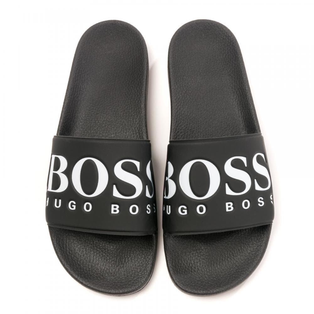 BOSS by Hugo Boss Solar Slide Logo Sliders Black Gold for Men - Lyst