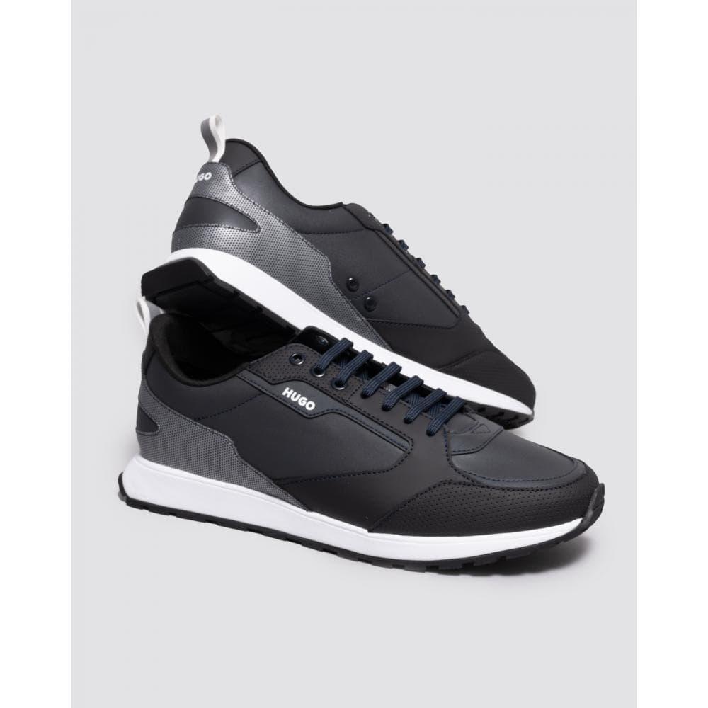 HUGO Icelin Running Style Trainers In Faux Leather And Mesh in Blue for Men  | Lyst