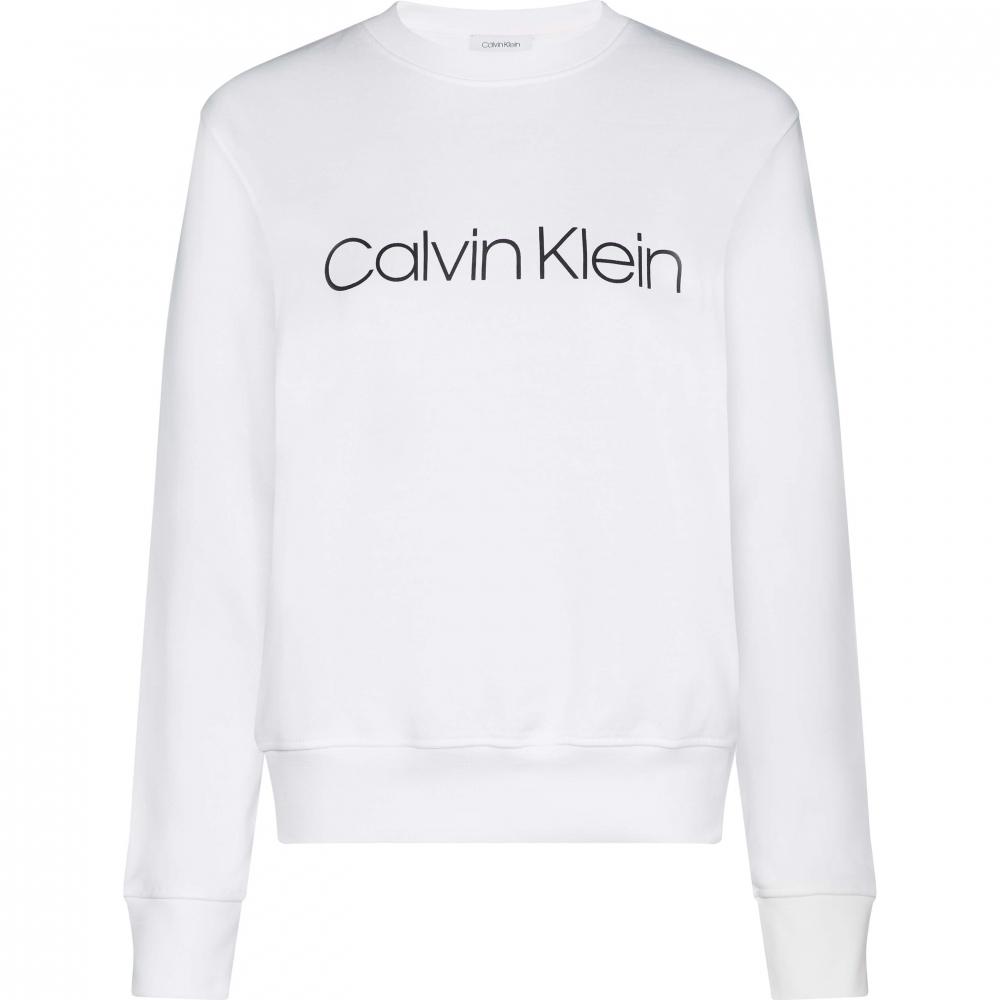 Calvin Klein Cotton Printed Logo Womens Sweatshirt in Bright White ...