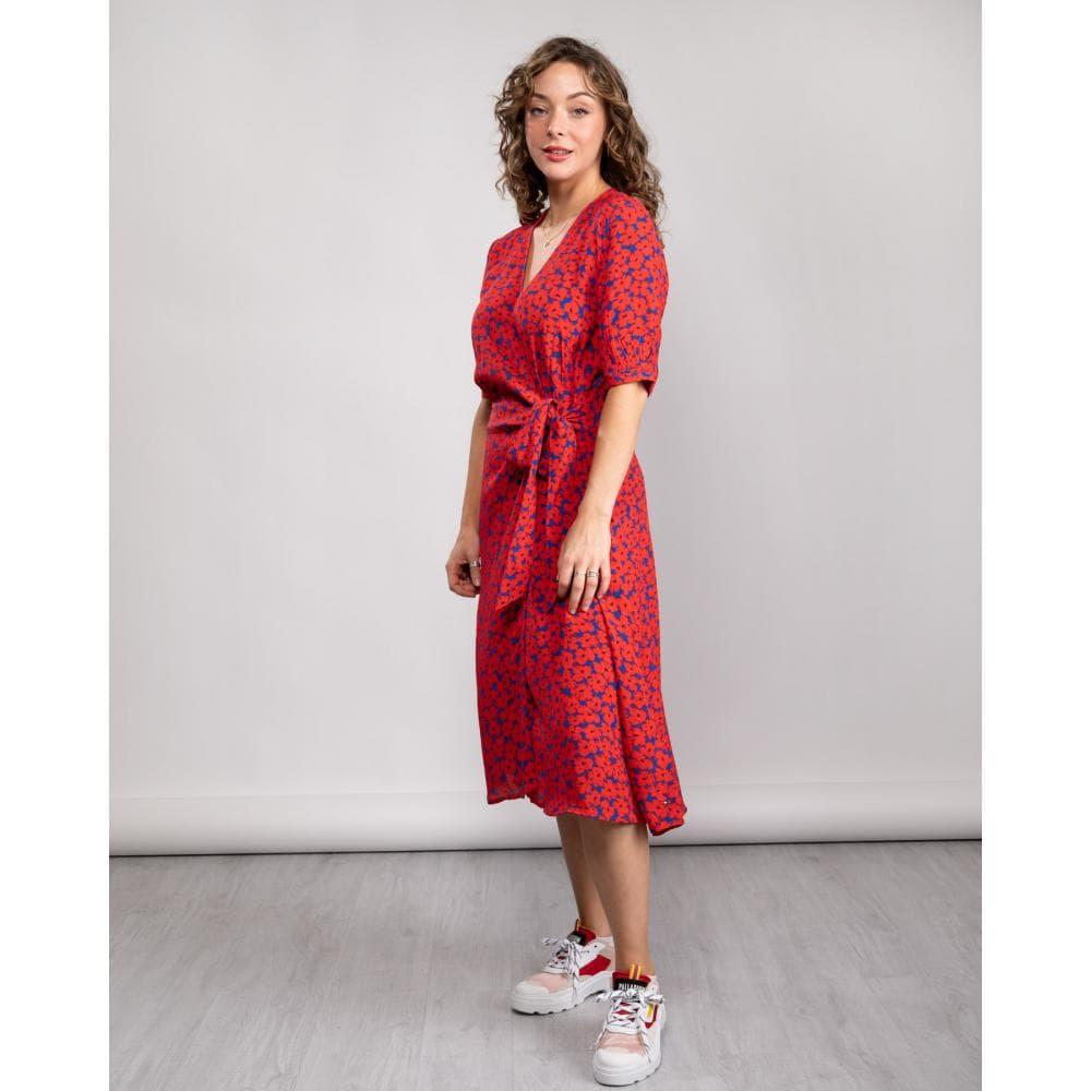 Tommy Hilfiger Synthetic Ladies Viscose Crepe Wrap Knee Dress in Red,Floral  (Red) | Lyst