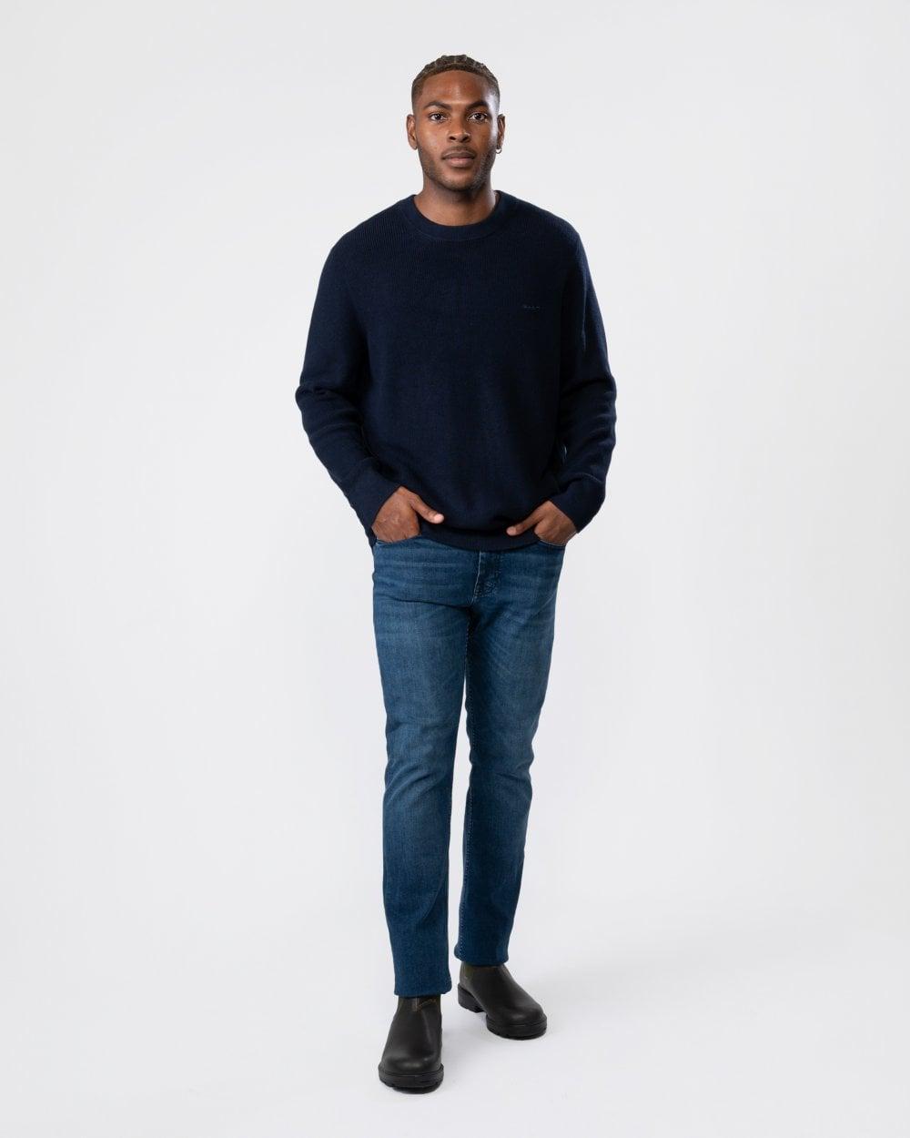 GANT Cotton Wool Rib Crew Neck Jumper in Blue for Men | Lyst