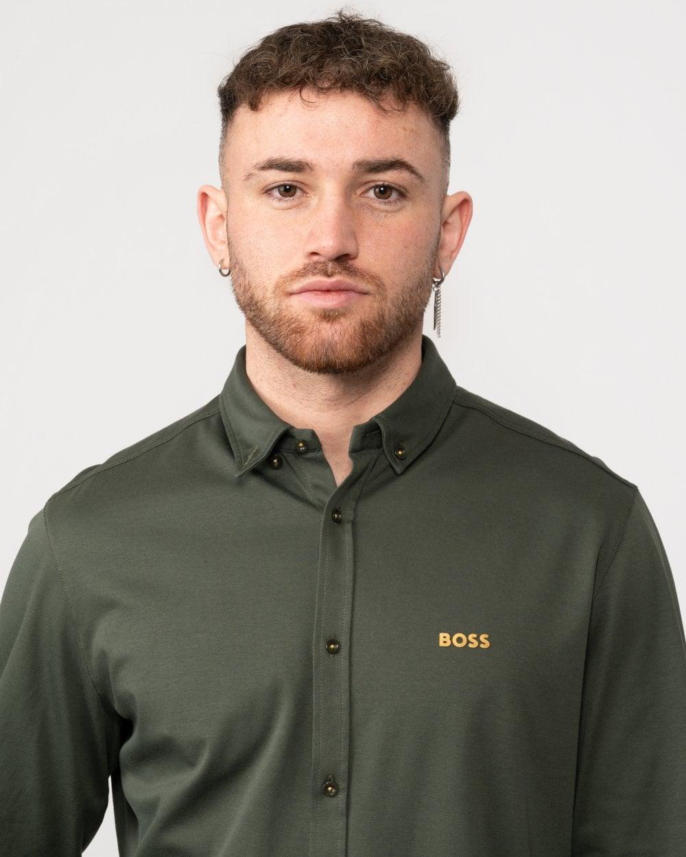 Hugo boss green long sleeve cheap polo