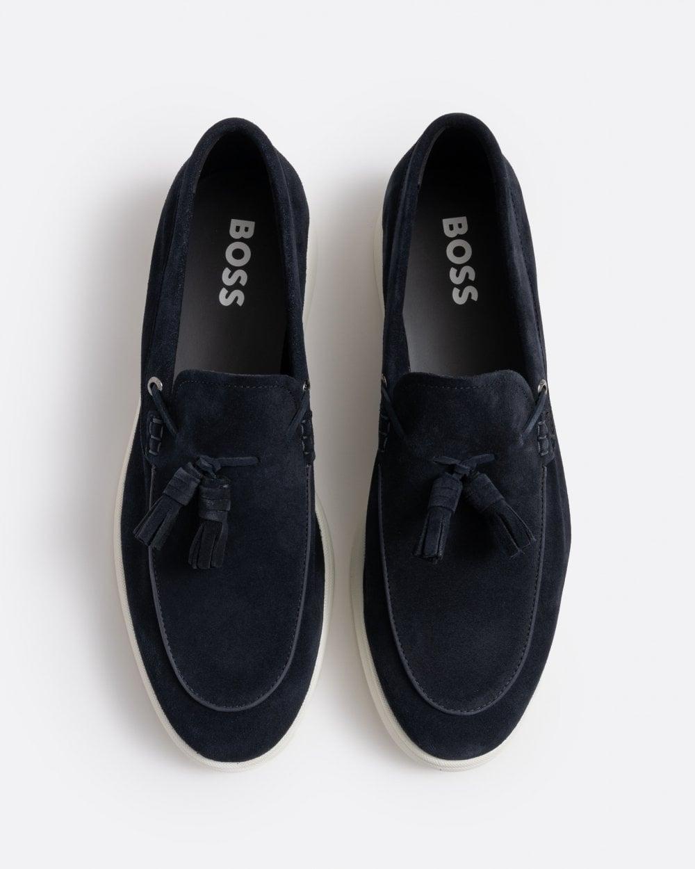 BOSS Navy Leather Slip-On Loafers with Braided Trim Exclusive Men main image 3