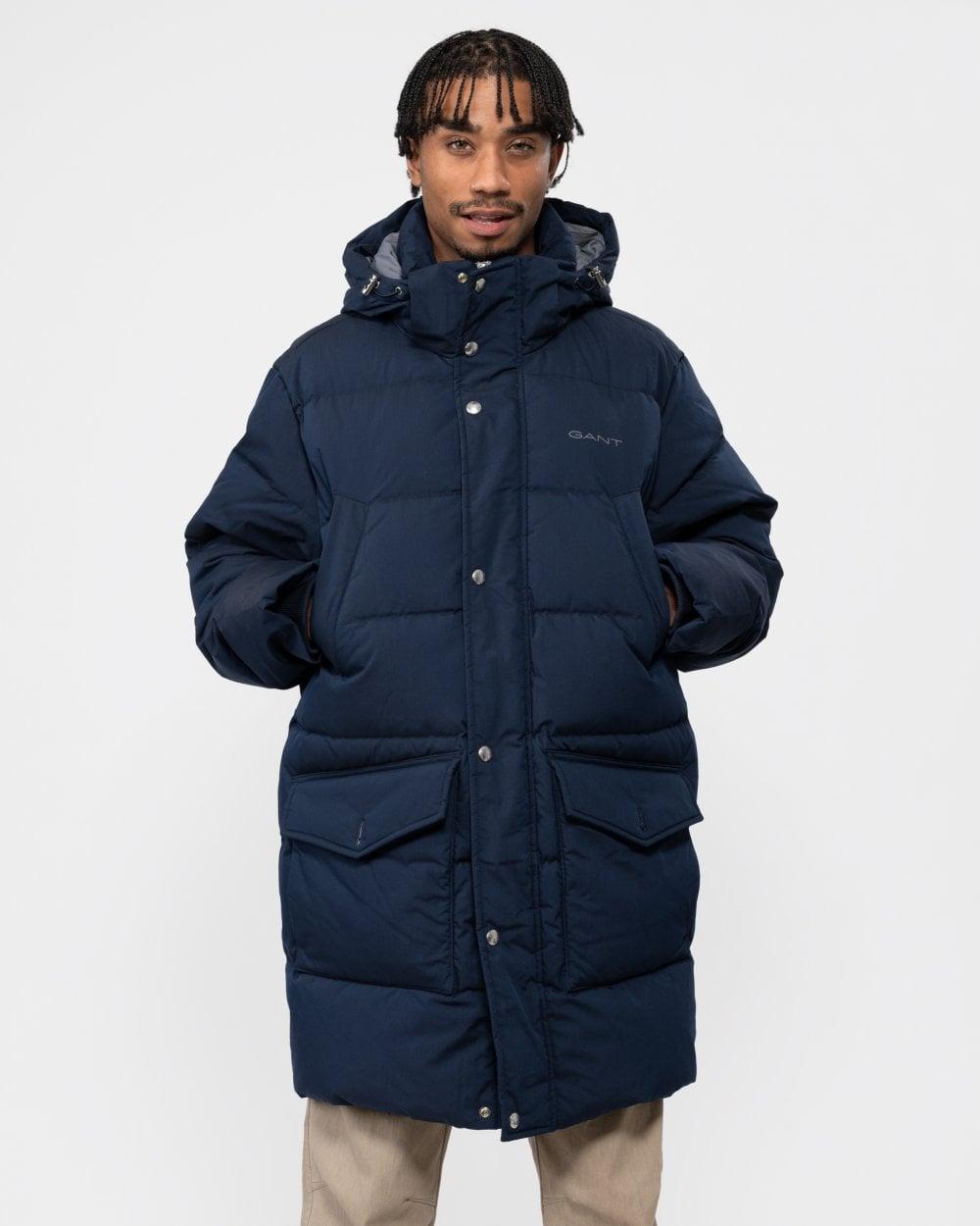 GANT Long Alta Hooded Down Jacket in Blue for Men | Lyst