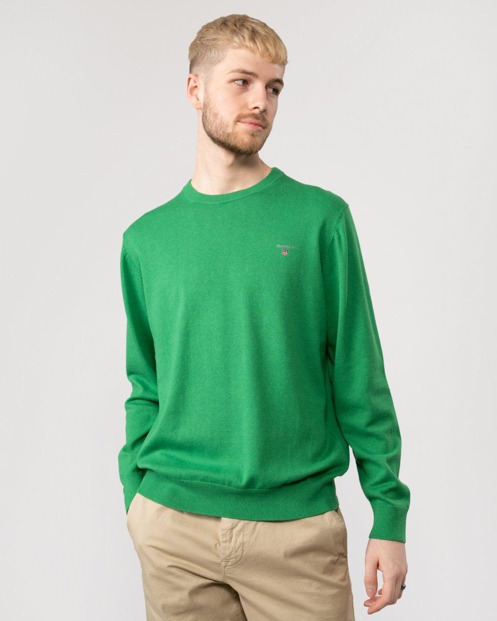 GANT Classic Cotton Pique Crew Neck Sweater in Green for Men | Lyst