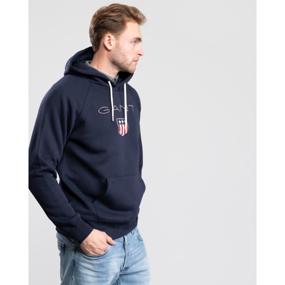 GANT Cotton Banner Shield Hoodie in Blue for Men gym and workout clothes Hoodies Mens Clothing Activewear 