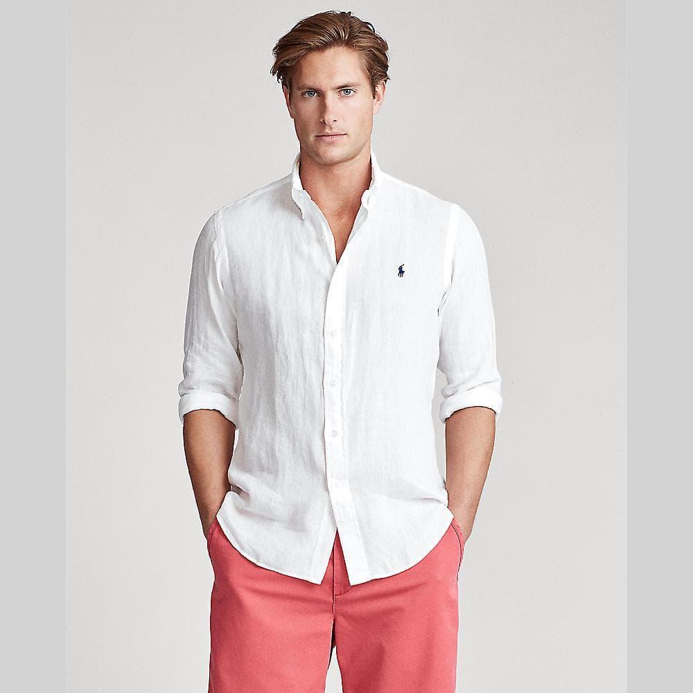 Polo Ralph Lauren Custom Fit Long Sleeve Linen Sport Shirt in White for Men  | Lyst