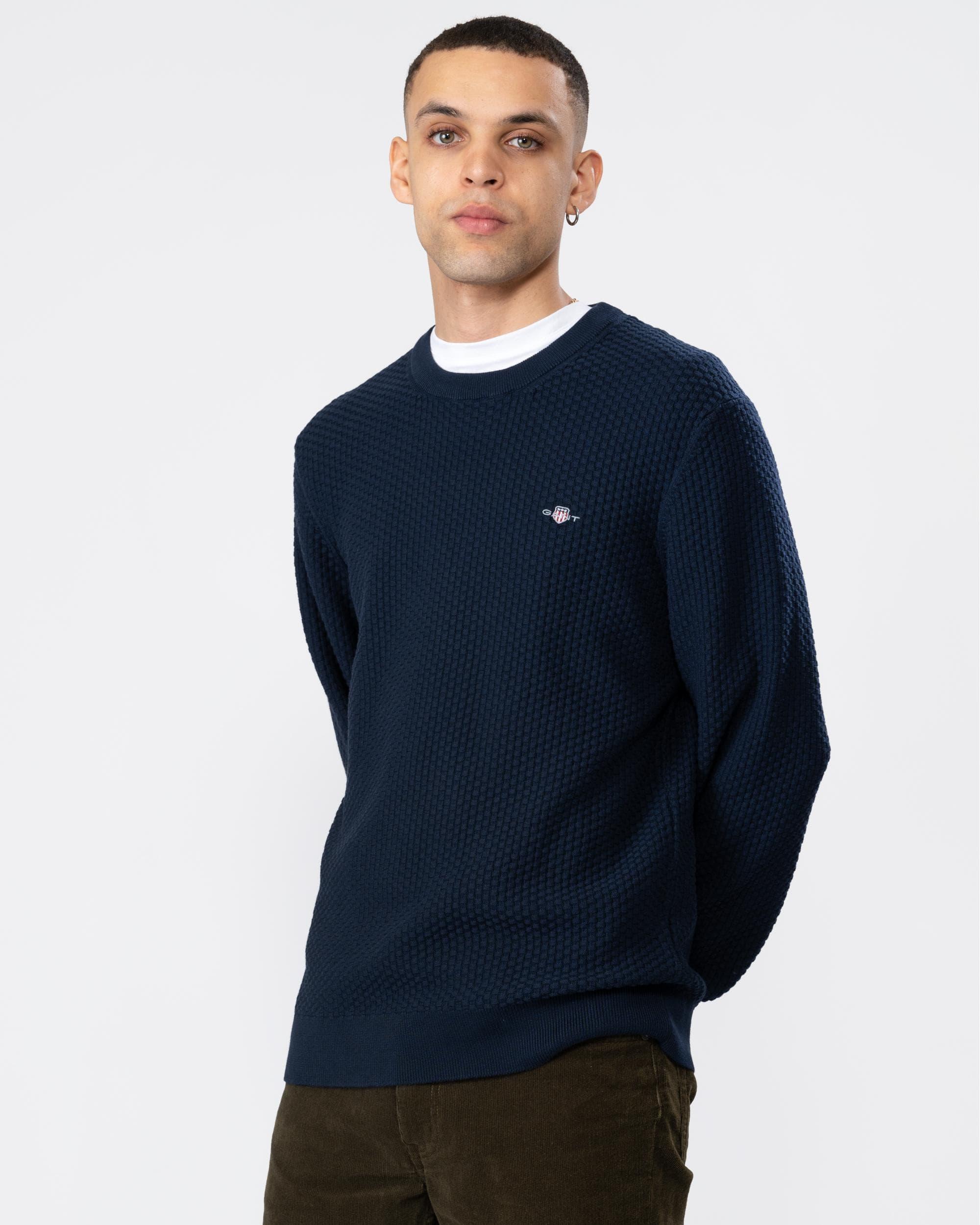 GANT Men's Micro Cotton Texture Crew Neck Sweater Tartan