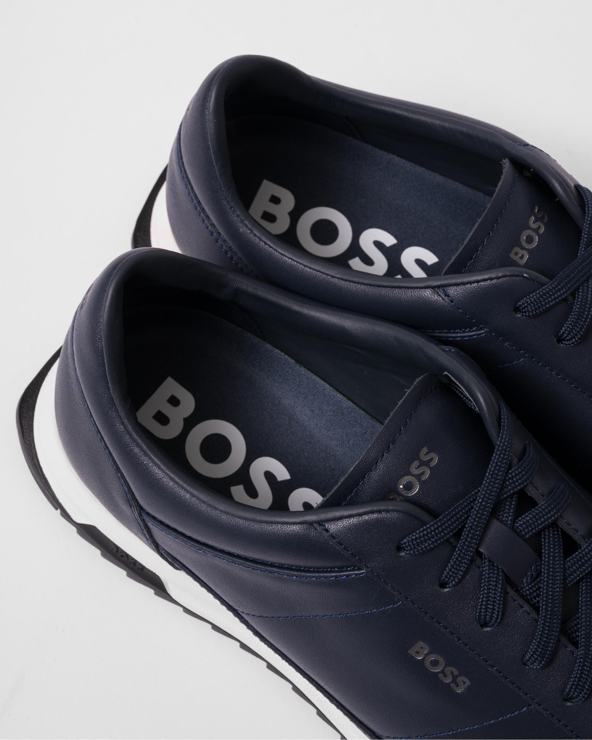 BOSS Boss Zayn Lowp Leather Trainers With Signature Details Colour Dark 401 in Blue for Men Lyst